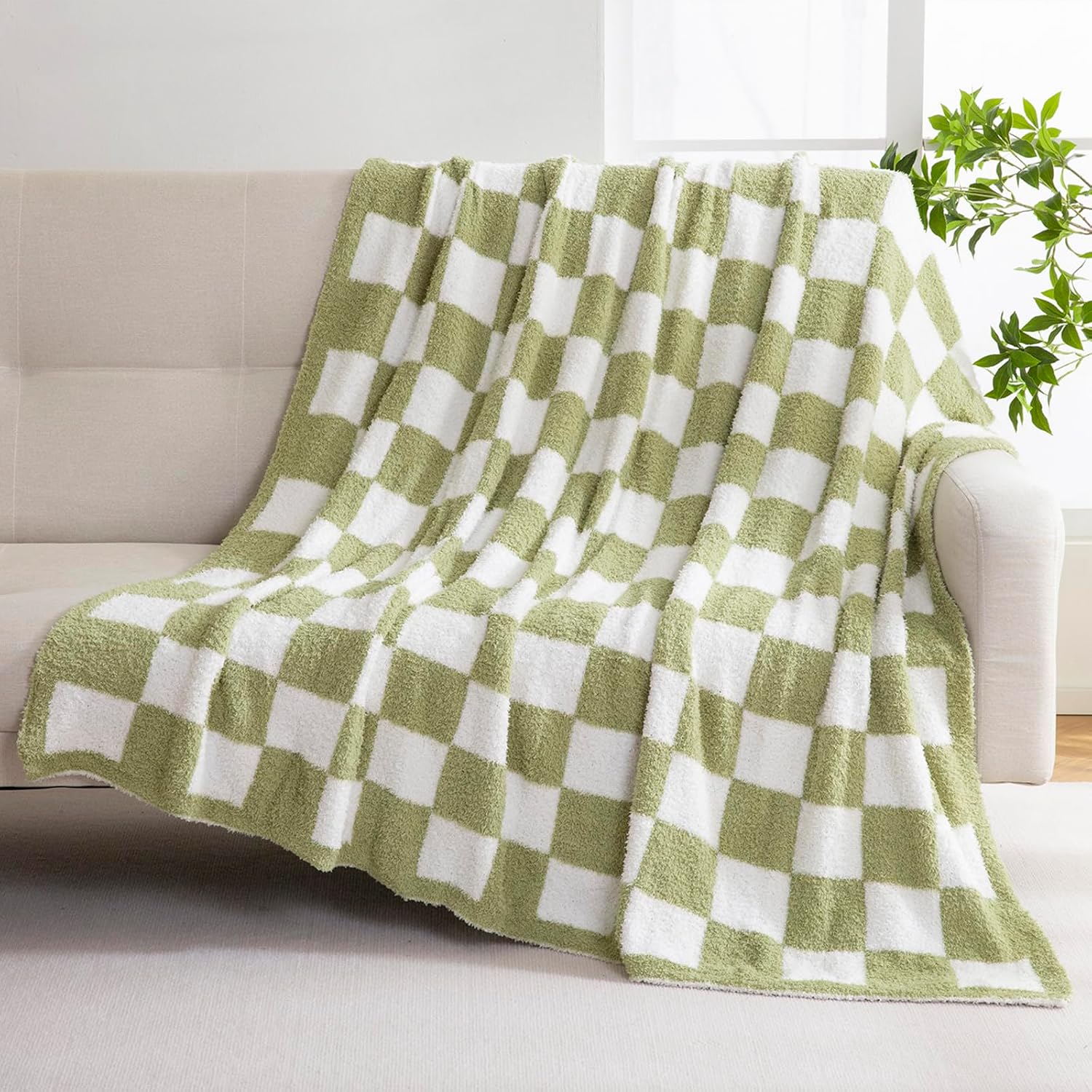 Knit Black Throw Pillow — 80" — Sage Green