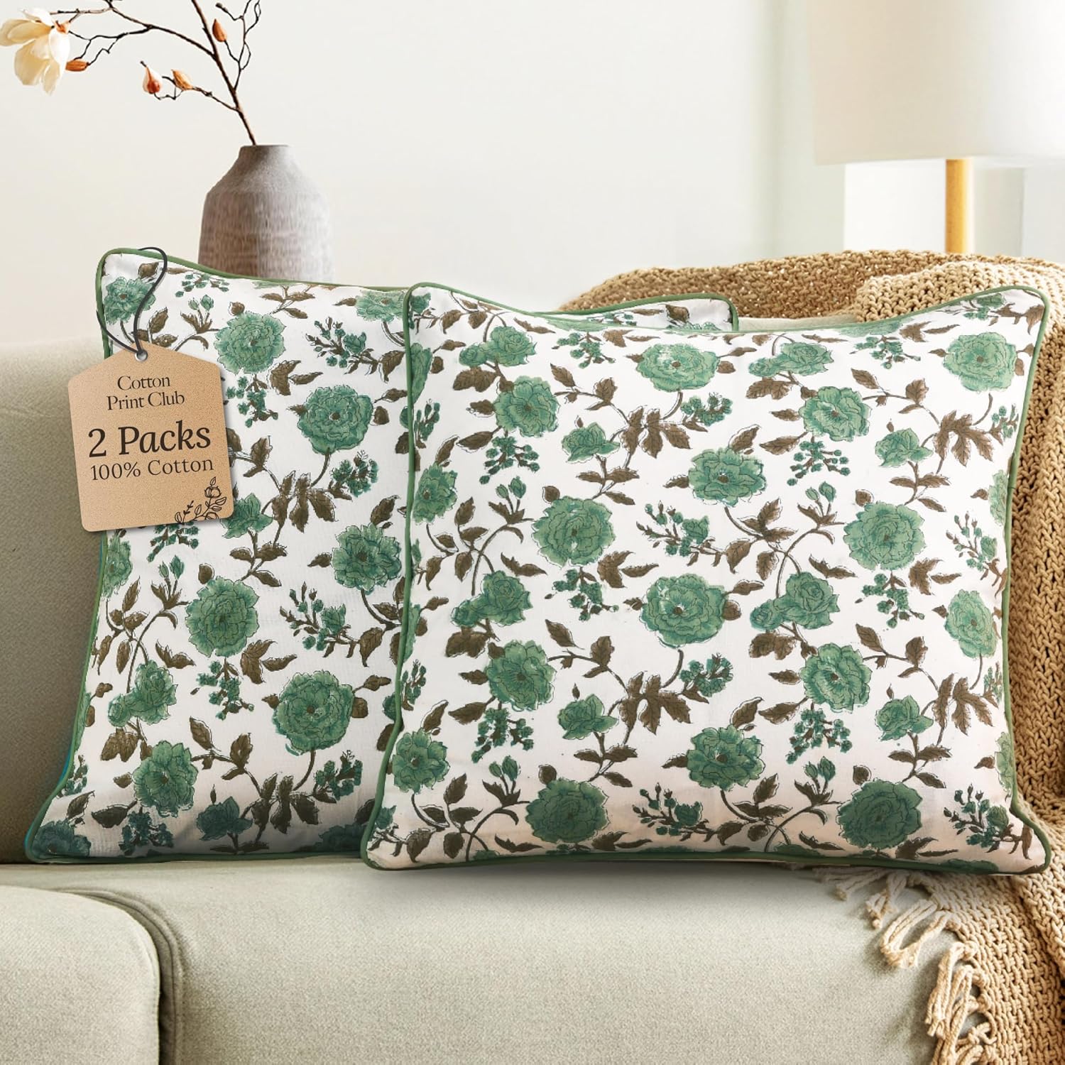 Boho Blue Throw Pillow Cover — 20" — 18" x 18" (Pack of 2)