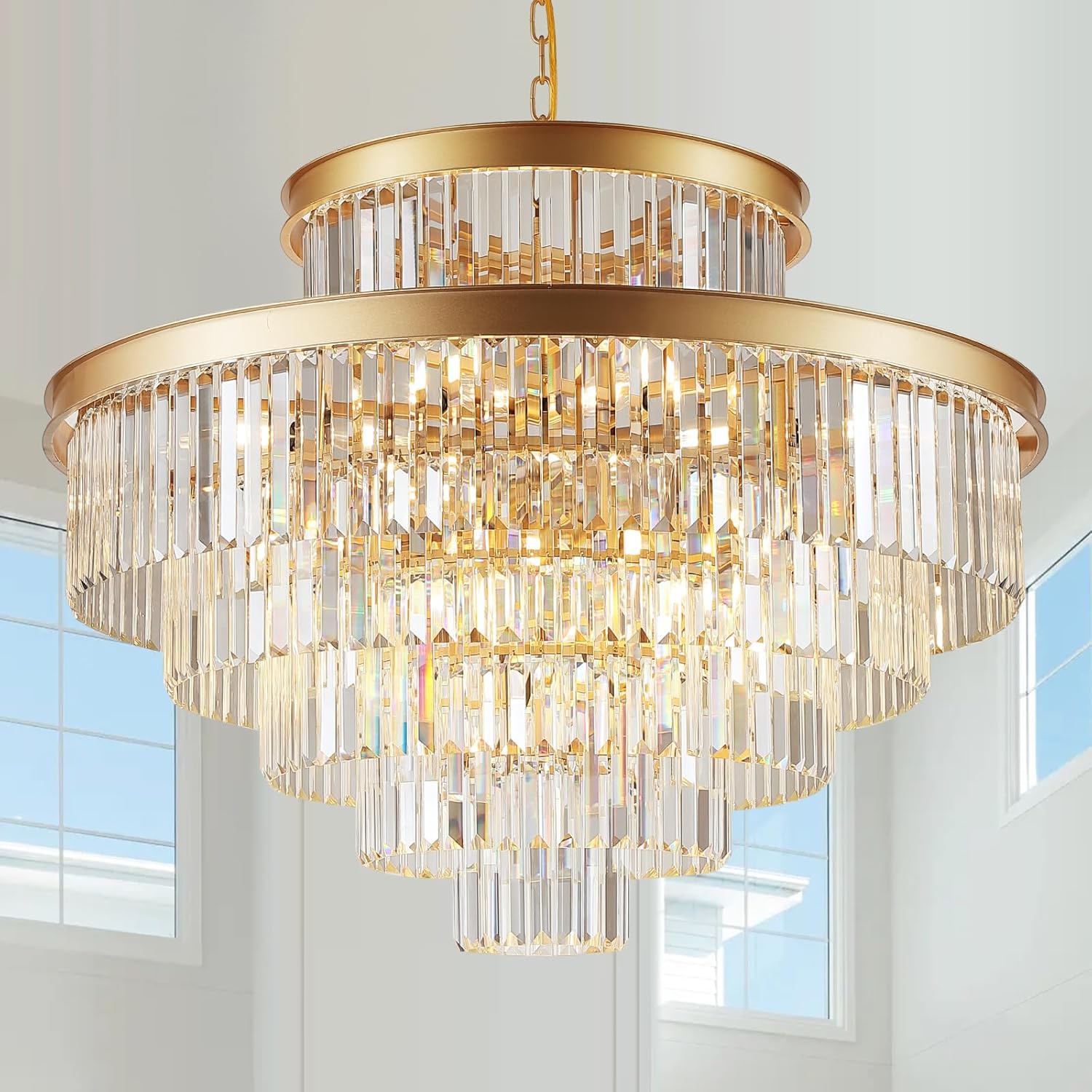 Round Luxe Black Chandelier — 12-Light — Large-Gold