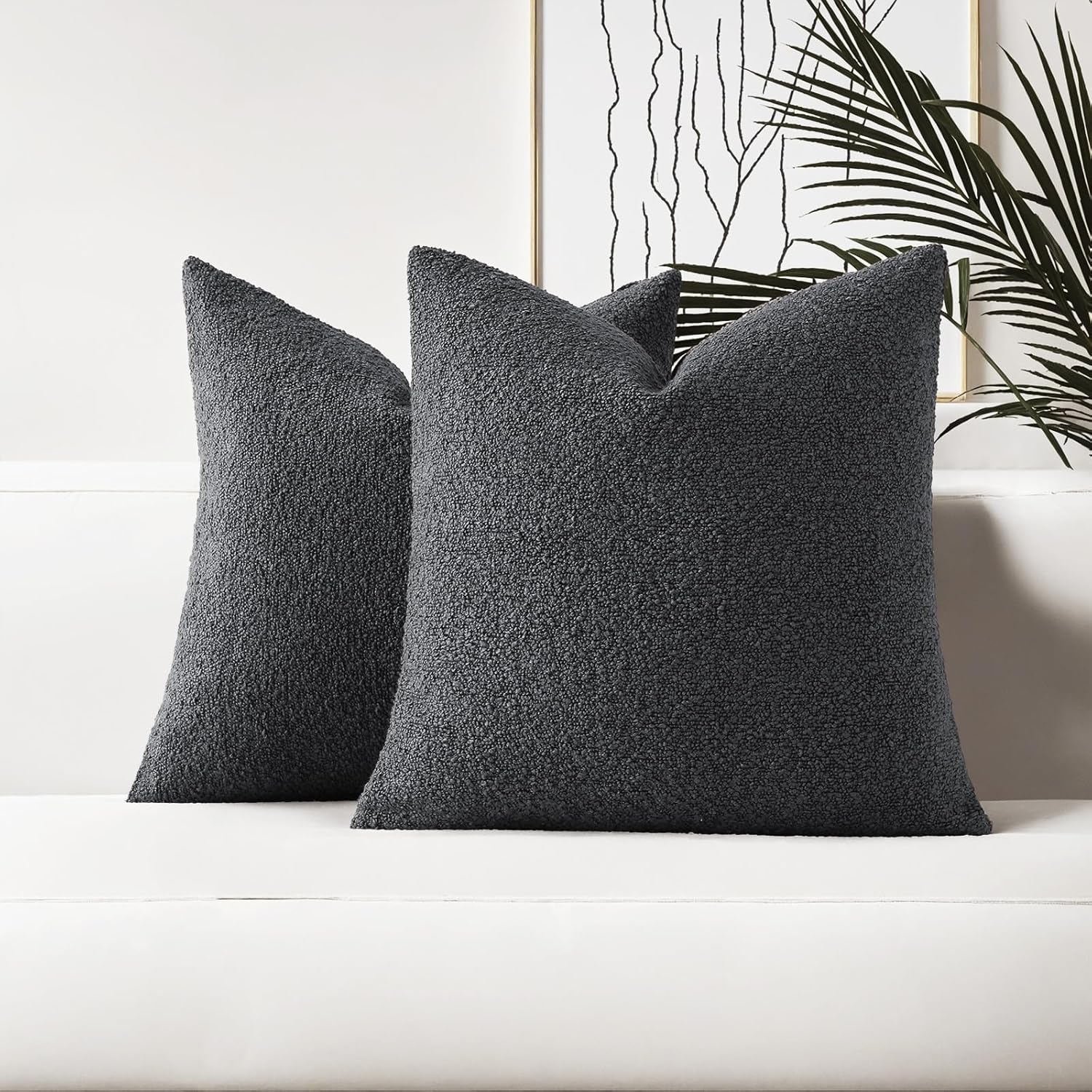 Boucle Boho Beige Pillow Cover — 18" — Dark Grey