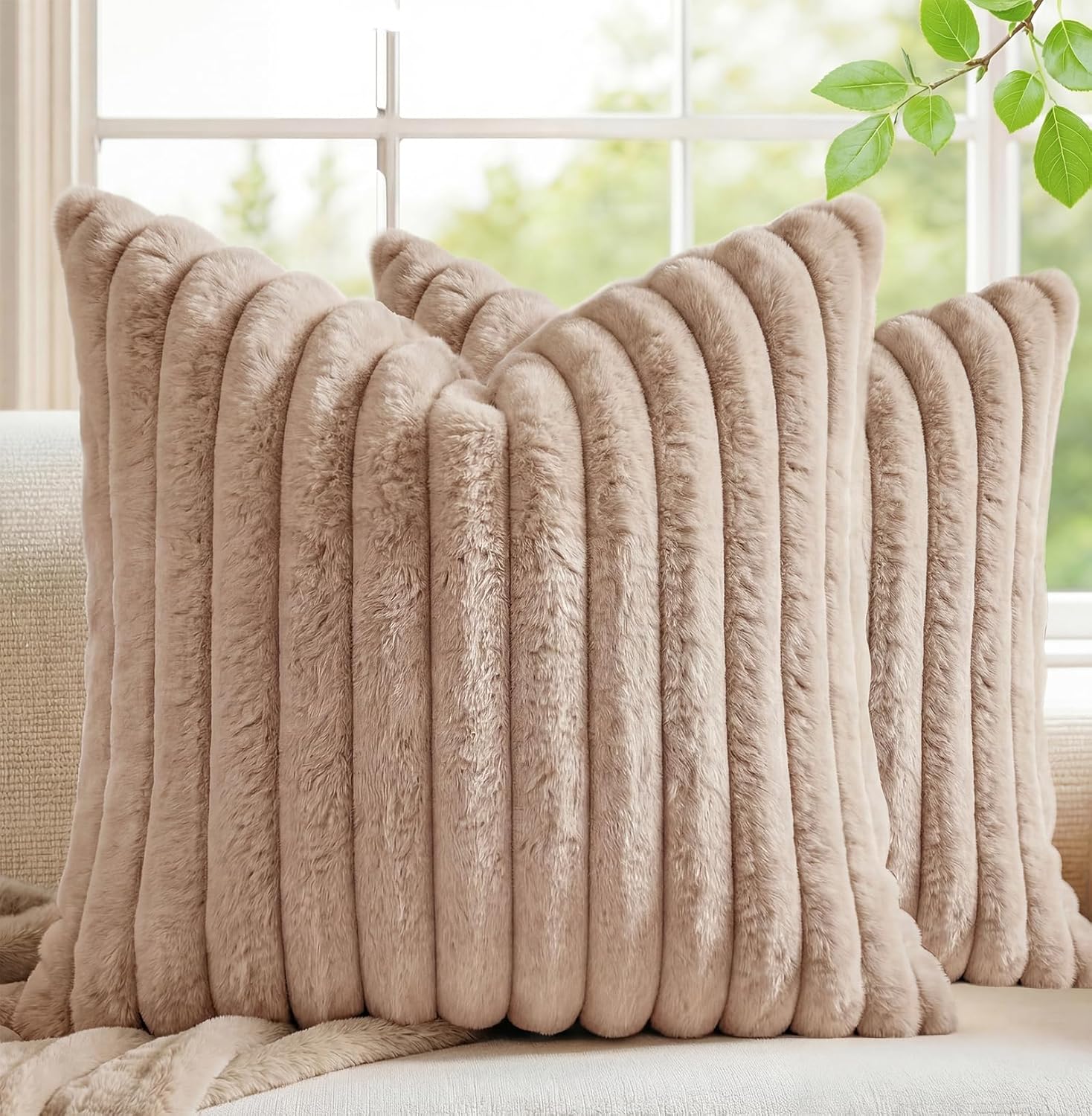 Velvet Farmhouse Beige Throw Pillow Cover — 18" — Apricot