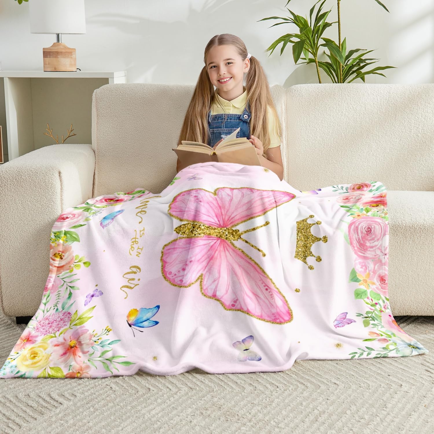 Beige Throw Pillow — 50" — Watercolors Butterfly
