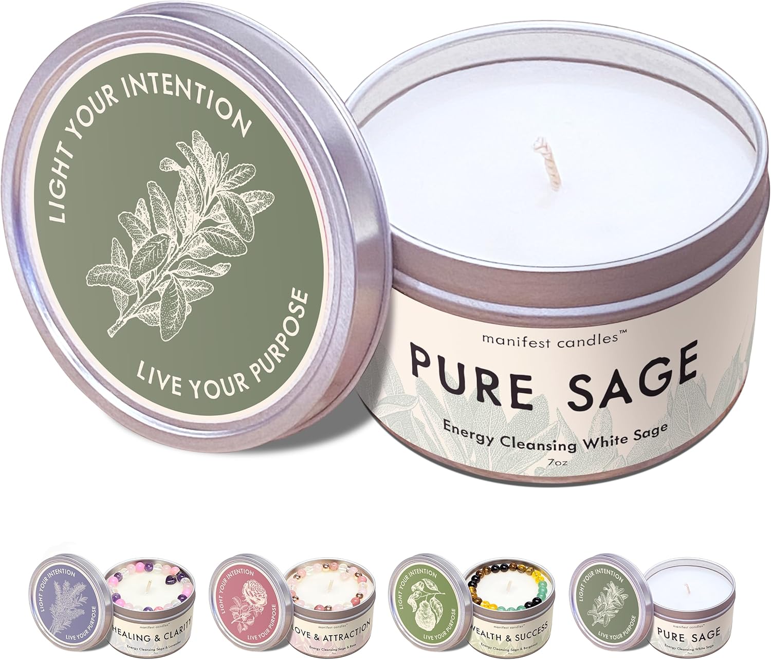 Soy Wax Green Candle Set — Sage Tin