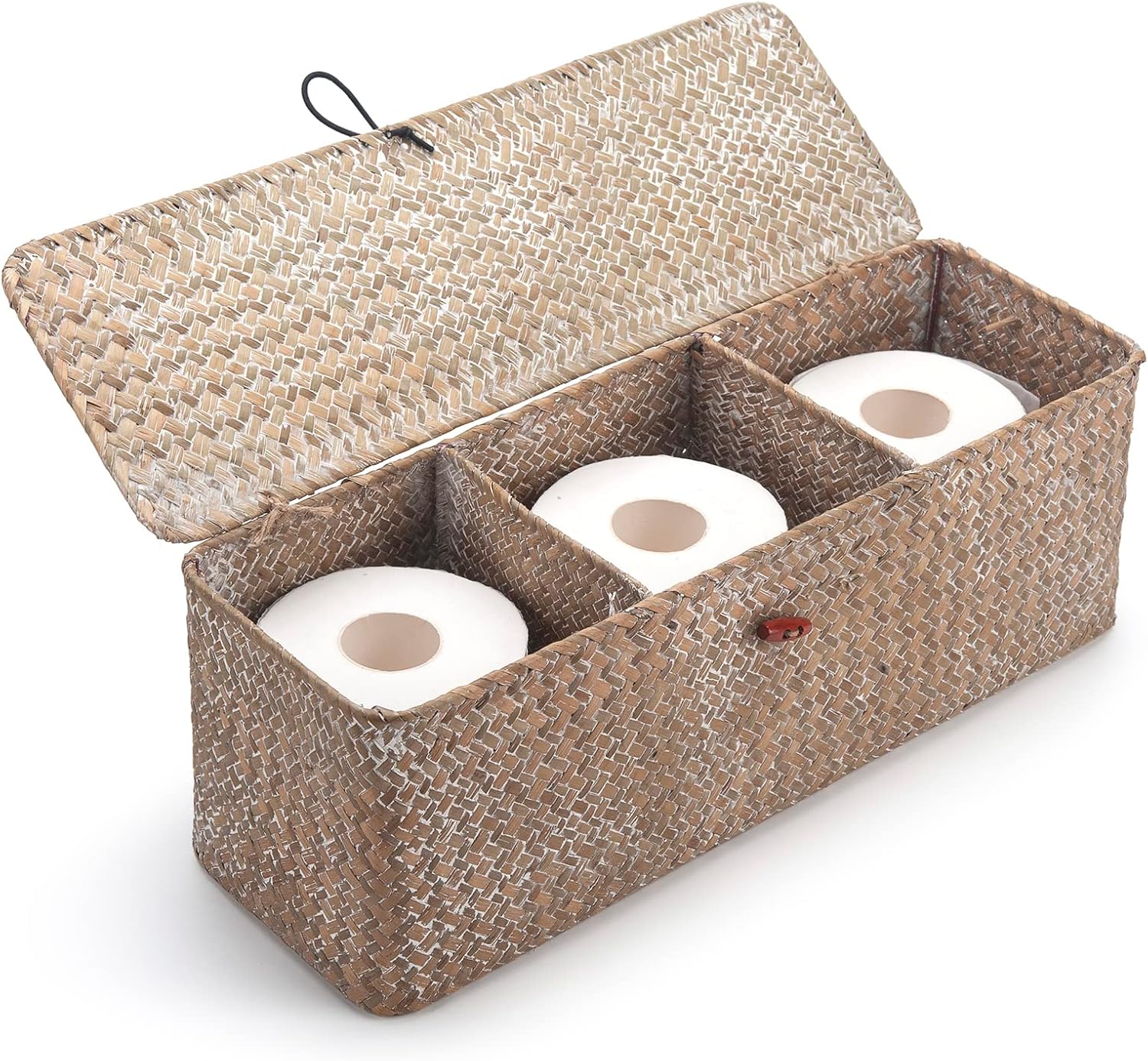 Rectangular Boho Beige Storage Basket — 5" — Whitewash