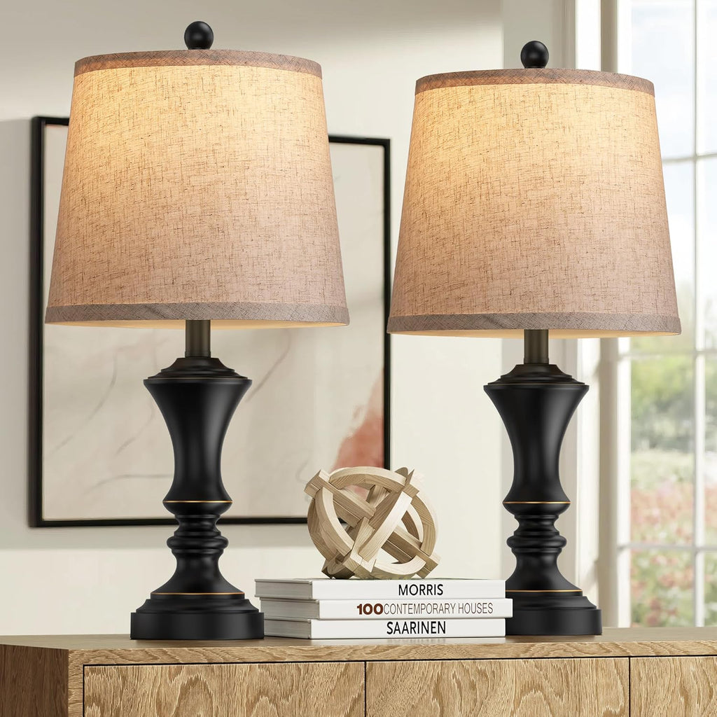 Vintage Farmhouse Black Bedside Lamp — Set of 2 — Retro Black