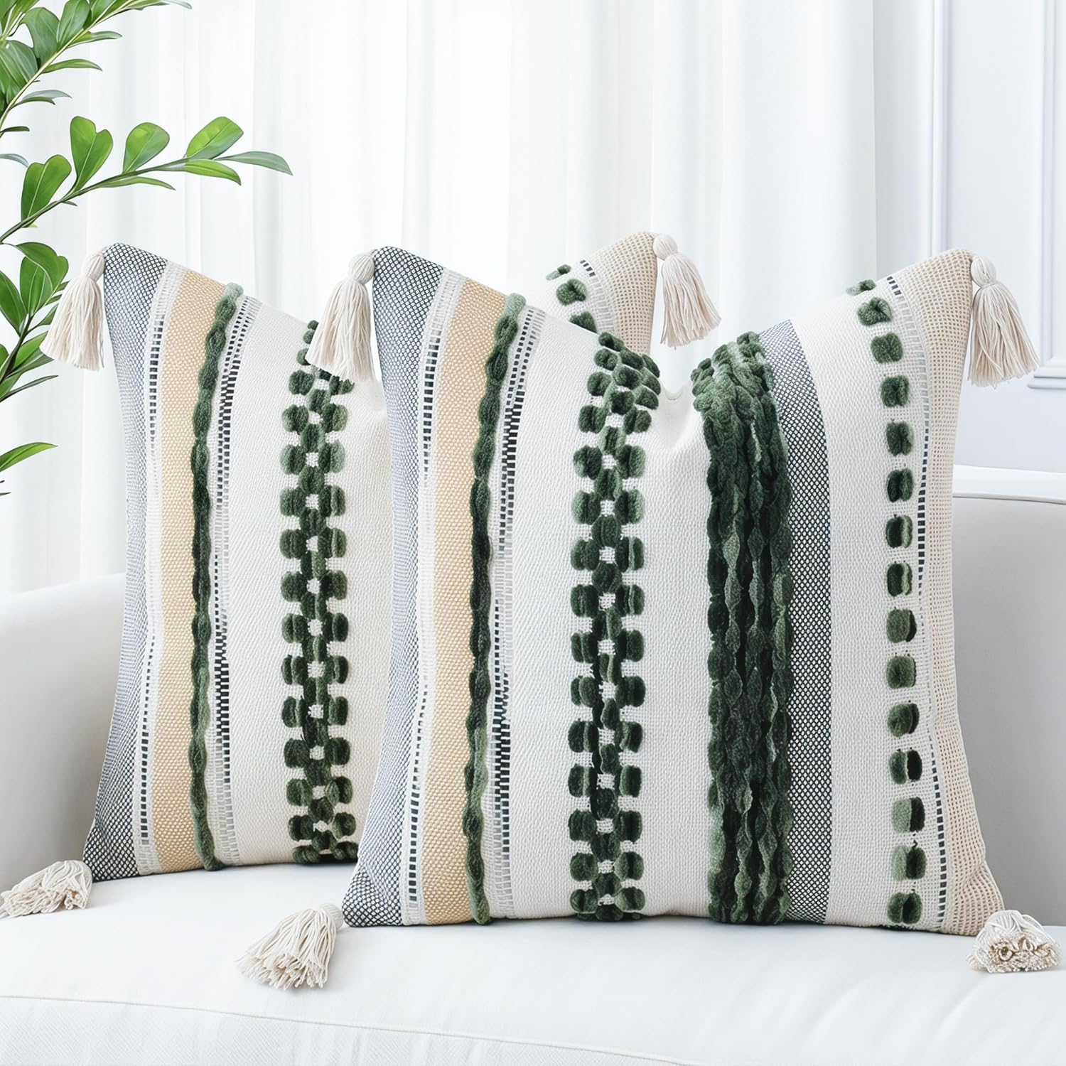 Chenille Boho Blue Throw Pillow Cover — 36" — Dark Green Tone