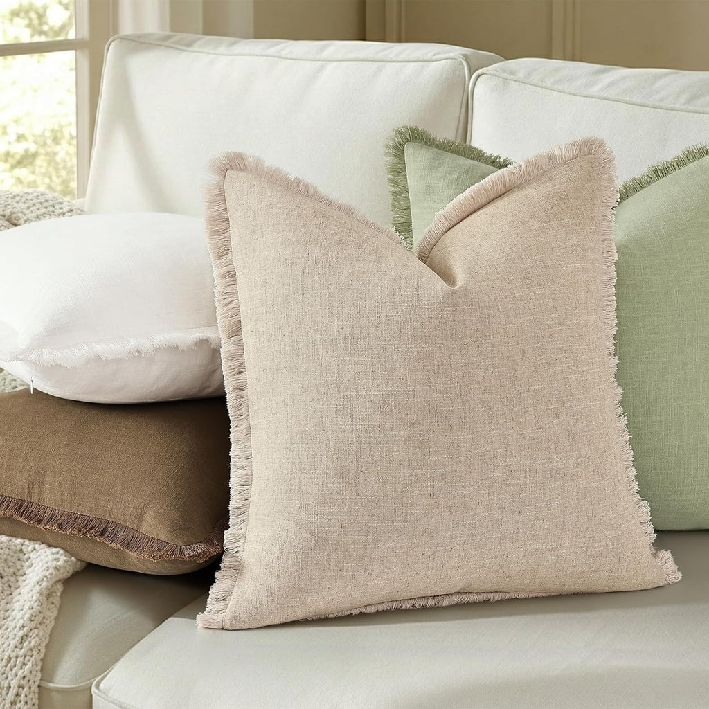 Linen Boho Beige Throw Pillow Cover — 18" - View 4
