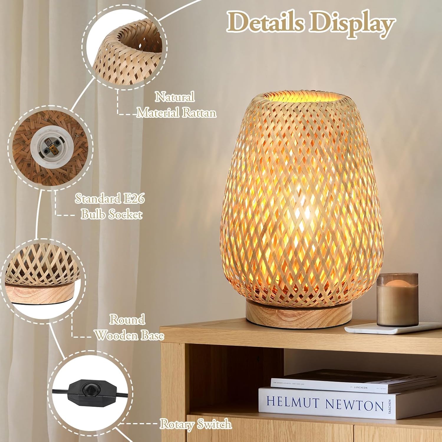 Dimmable Boho Wood Table Lamp - View 4