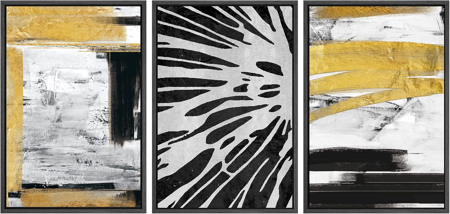 Framed Farmhouse Fabric Wall Art — 24" — 16"x24"x3 Panels Black