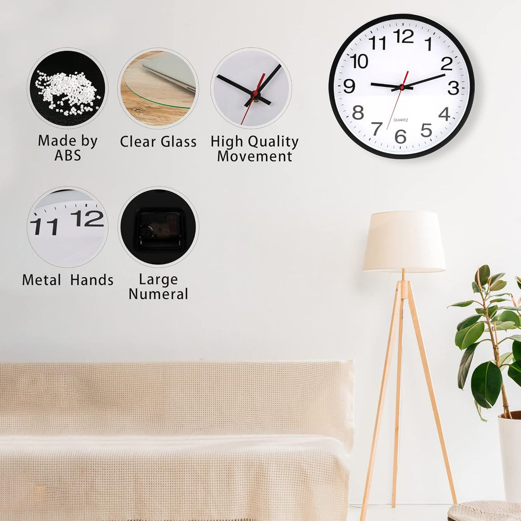 Battery Operated Modern Black Wall Clock — 12" - View 5