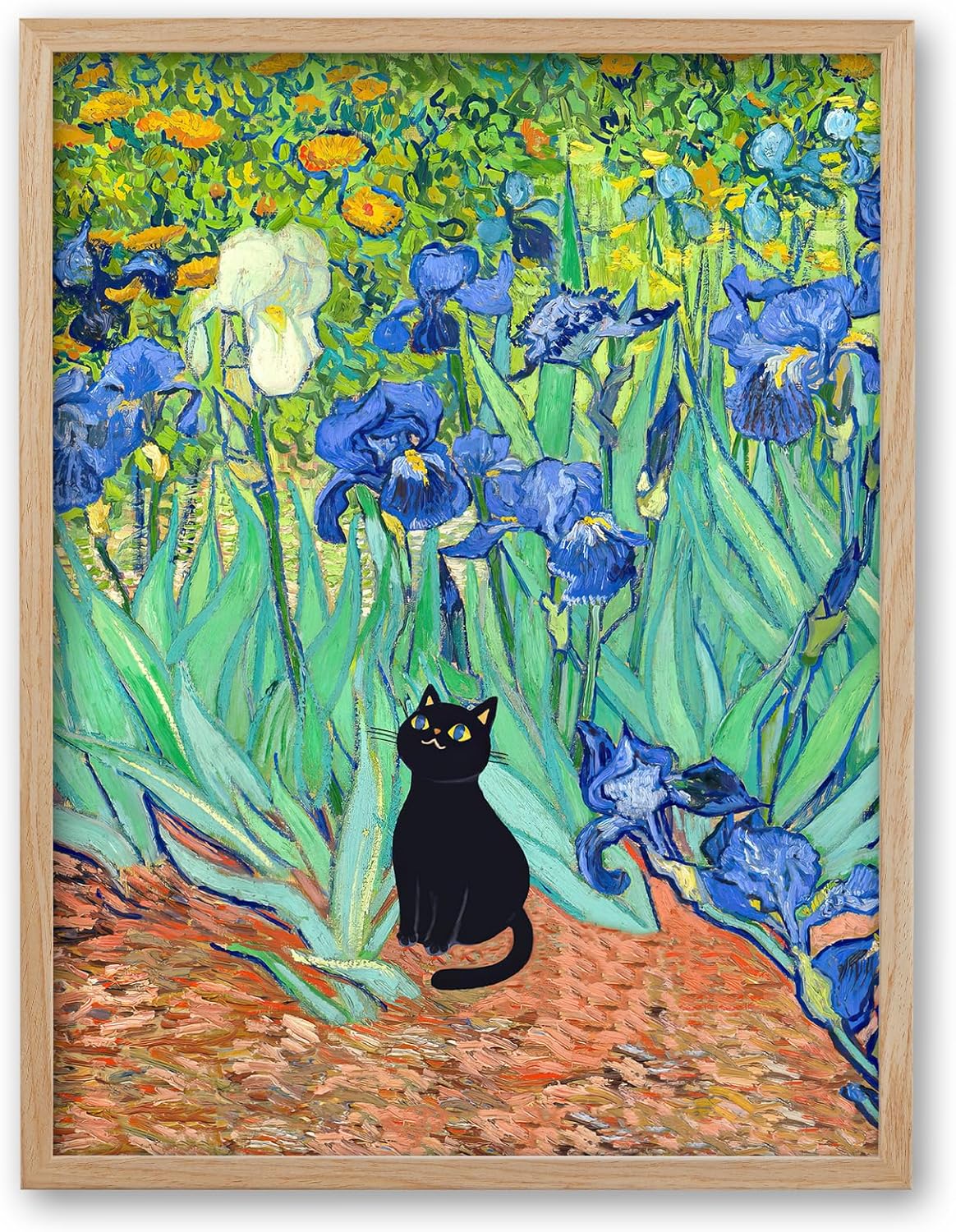 Vintage Black Framed Wall Art — 16" — Oak Wood Framed Van Gogh