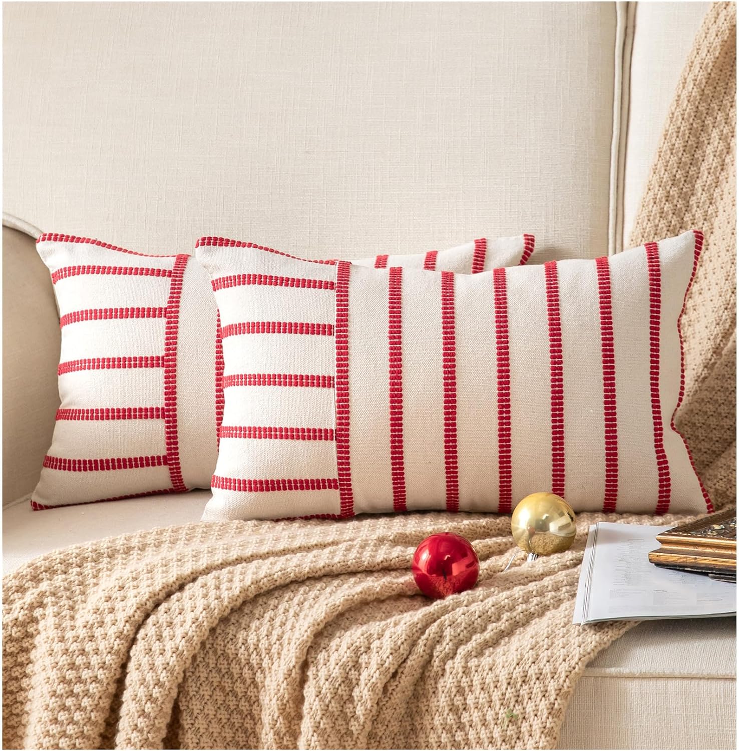 Boho Beige Throw Pillow Cover — 20" — Red