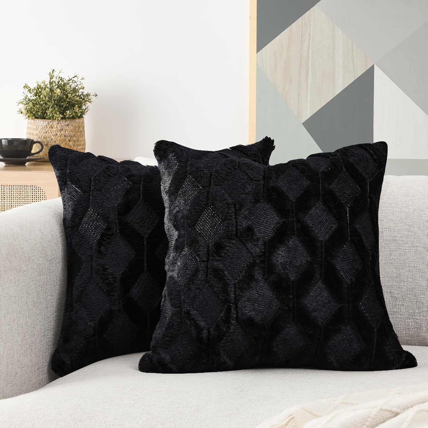 Velvet Boho Beige Throw Pillow Cover — 20" — Black