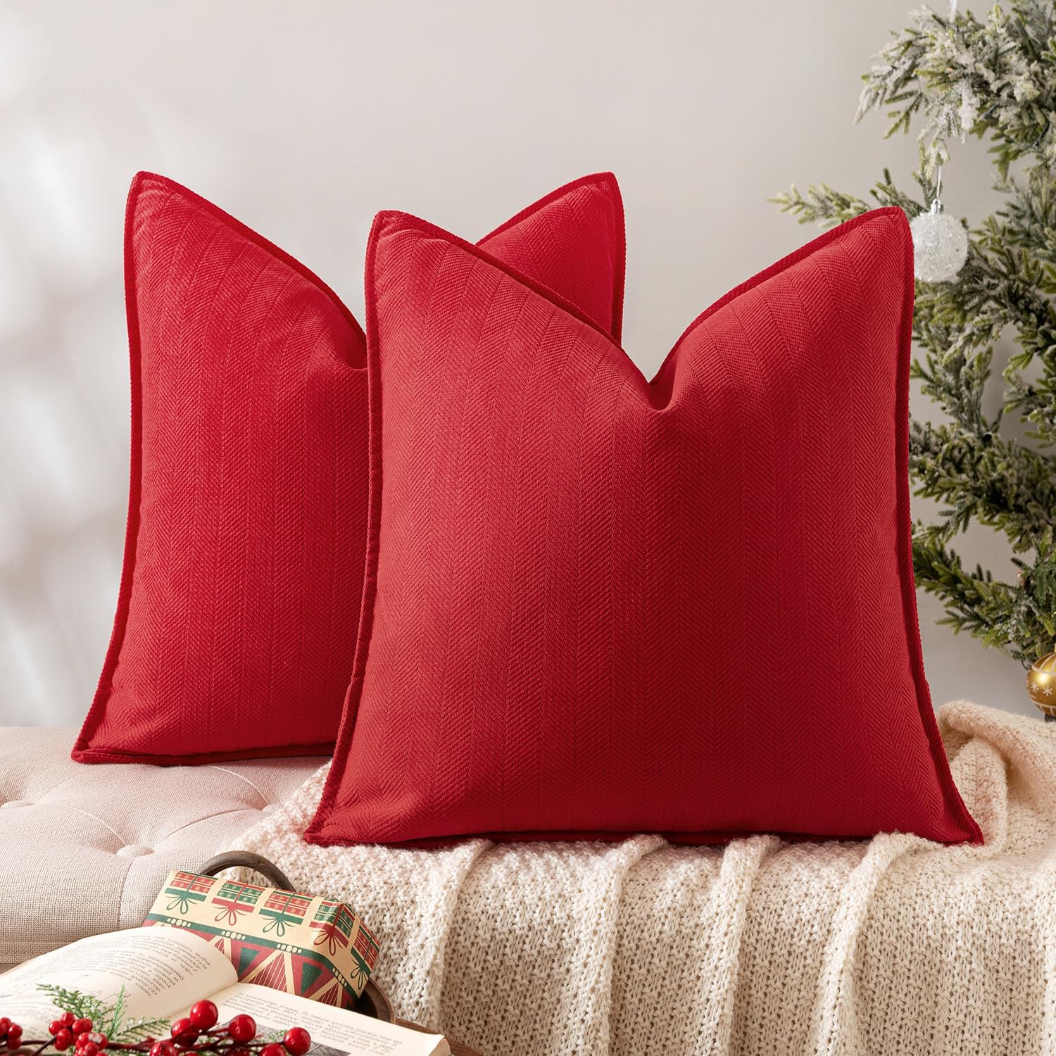 Chenille Boho Beige Pillow Cover — 26" — 20" x 20" (Pack of 2)