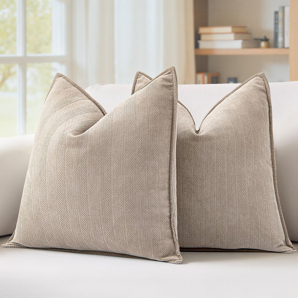 Chenille Boho Beige Pillow Cover — 26" — 20" x 20" (Pack of 2)