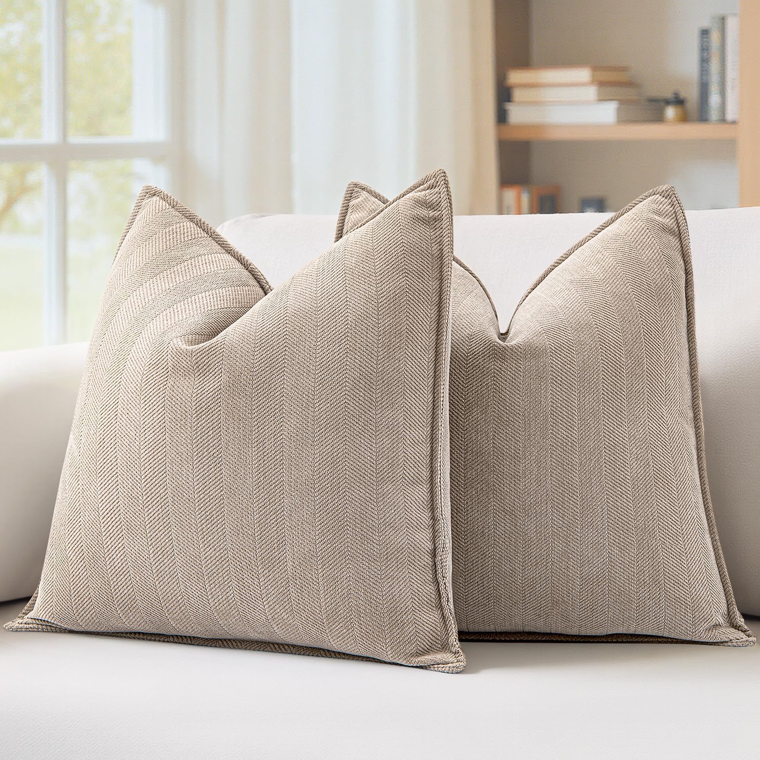 Chenille Boho Beige Pillow Cover — 26" — 20" x 20" (Pack of 2)