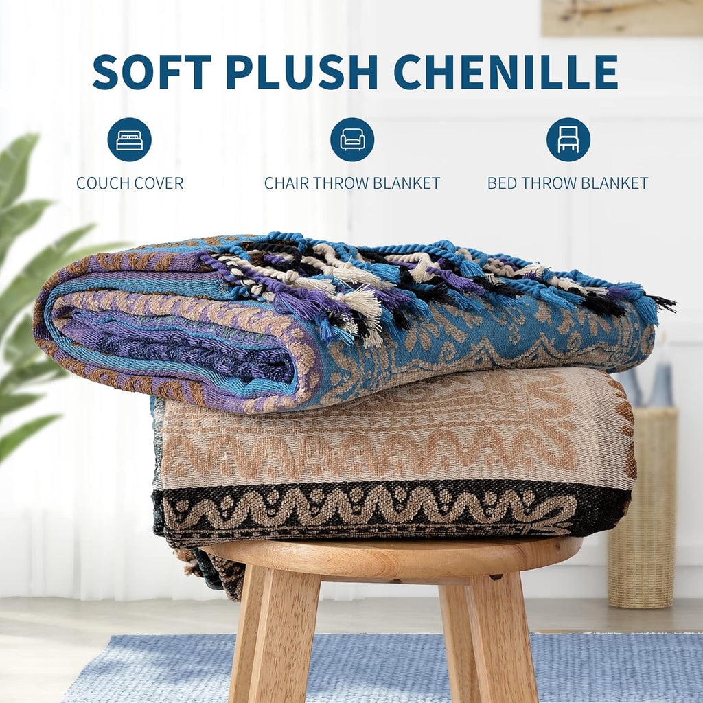 Chenille Boho Black Throw Pillow — 60" - View 7
