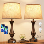 Dimmable Beige Bedside Lamp — Set of 2