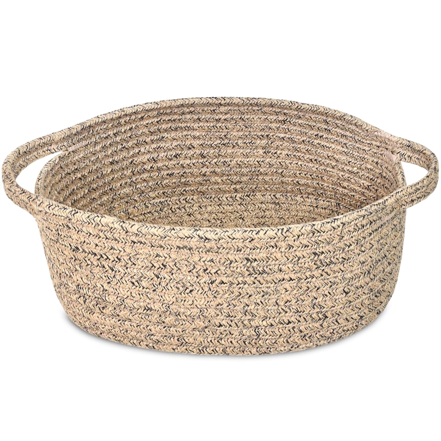 Boho Beige Storage Bin — 12" — All Jute Mxied Black