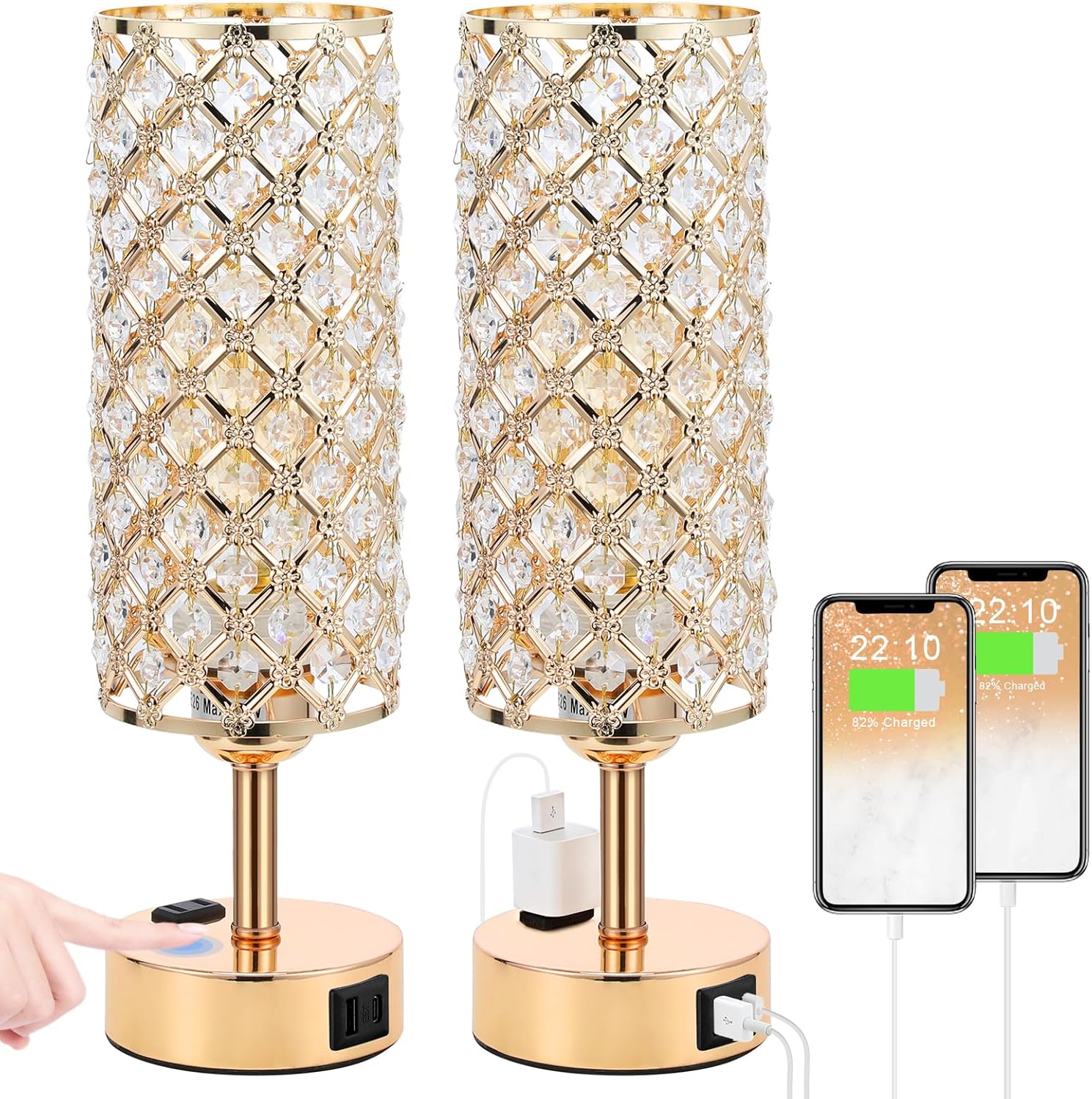 Dimmable Luxe Black Table Lamp — Set of 2 — Gold
