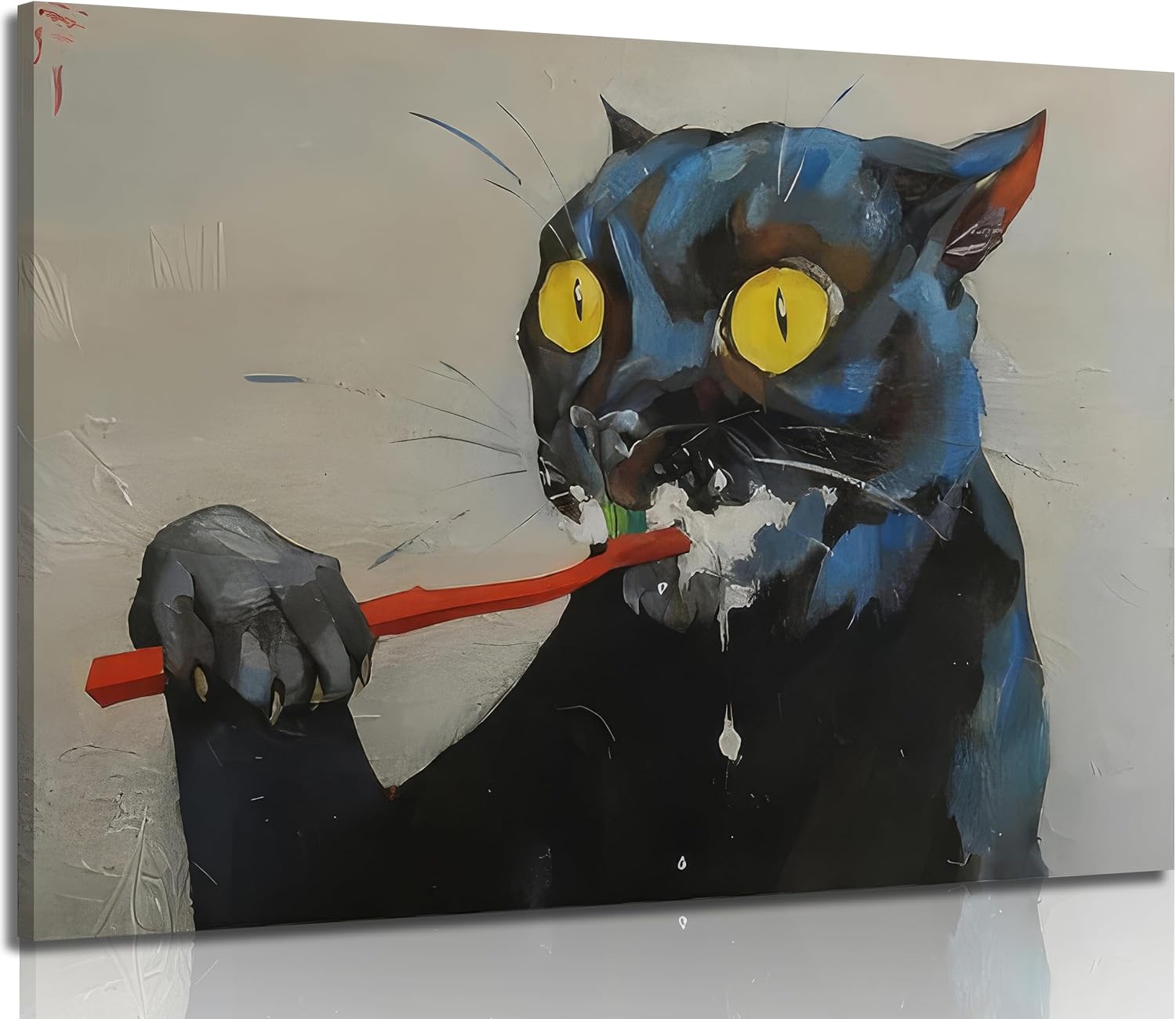 Vintage Metal Canvas Wall Art — 12x16 — Brushing cat