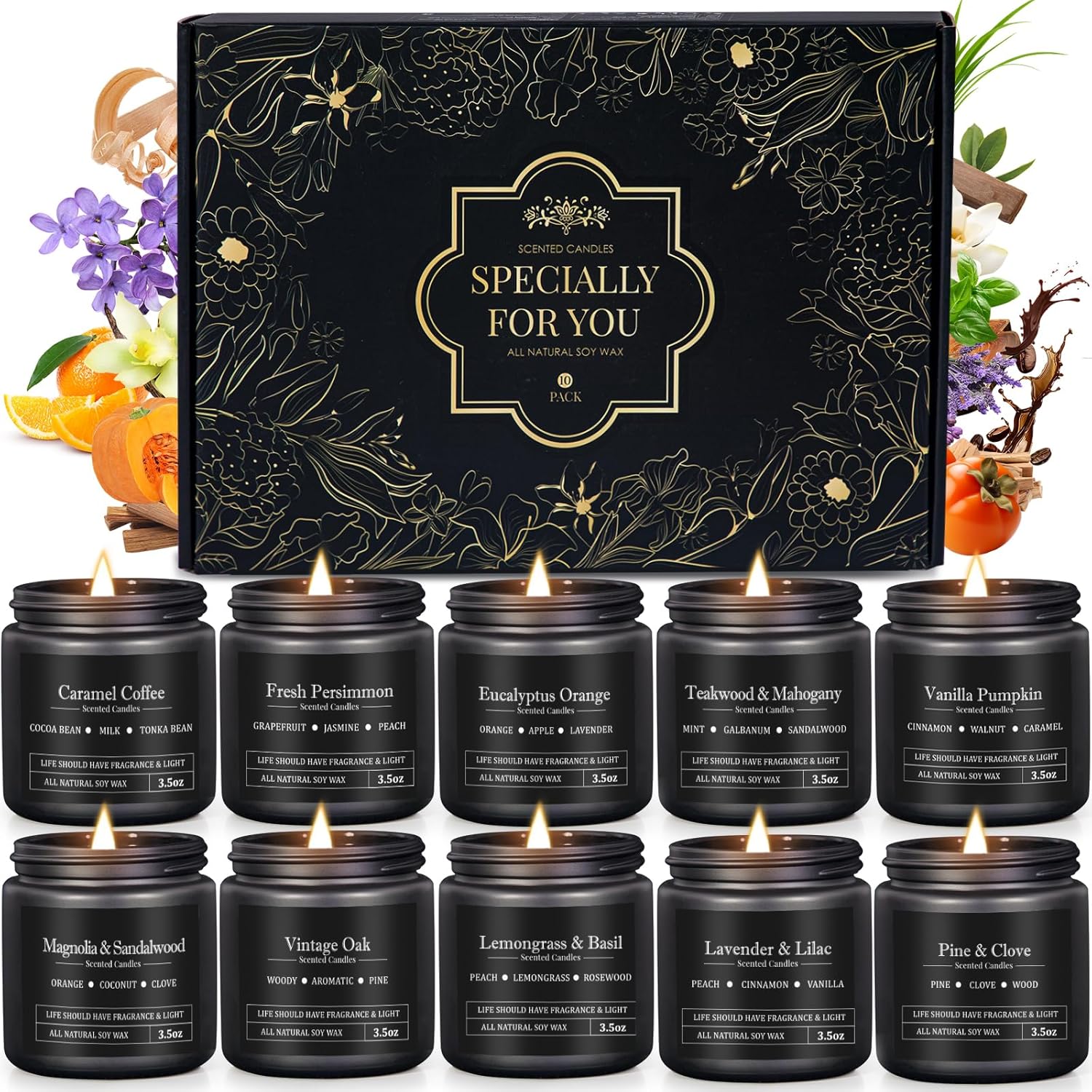 Soy Wax Black Scented Candle — 12x8 — Black-10 Pack scented candles