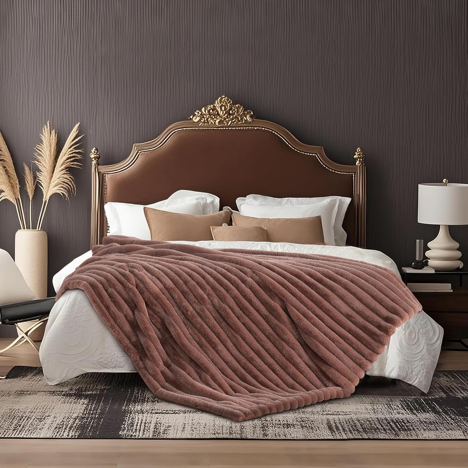 Beige Throw Pillow — 55" — Cationic Fox Pink Brown
