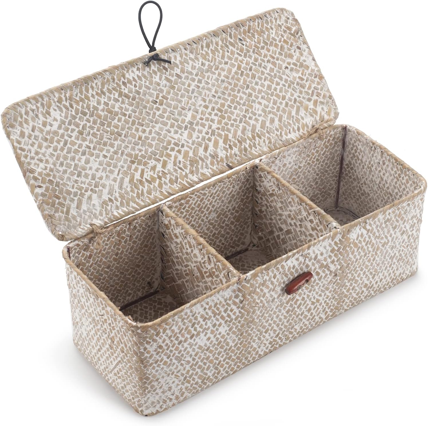 Boho Beige Storage Basket — 6" — Whitewash 3 Sections