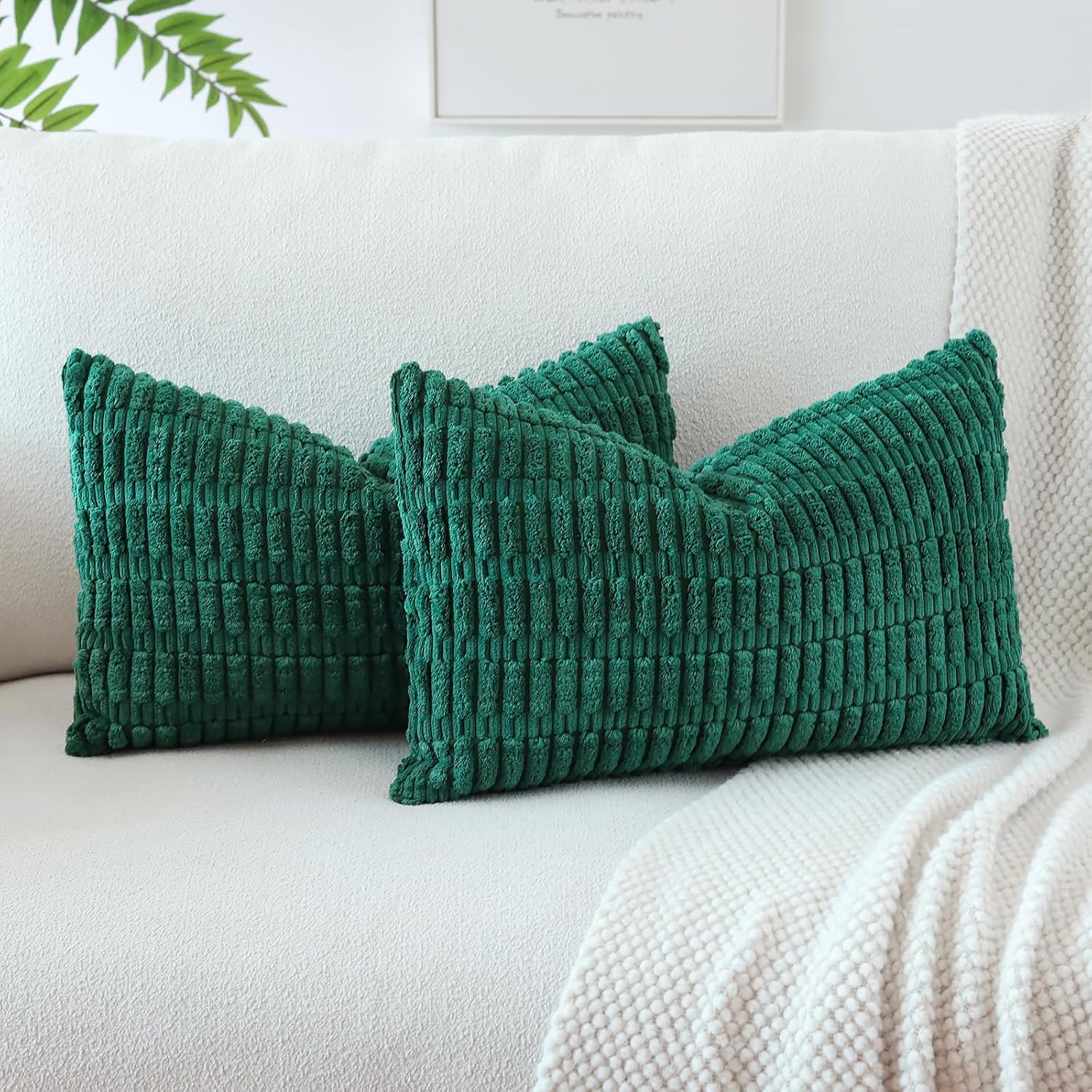 Lumbar Boho Beige Throw Pillow Cover — 24" — Green