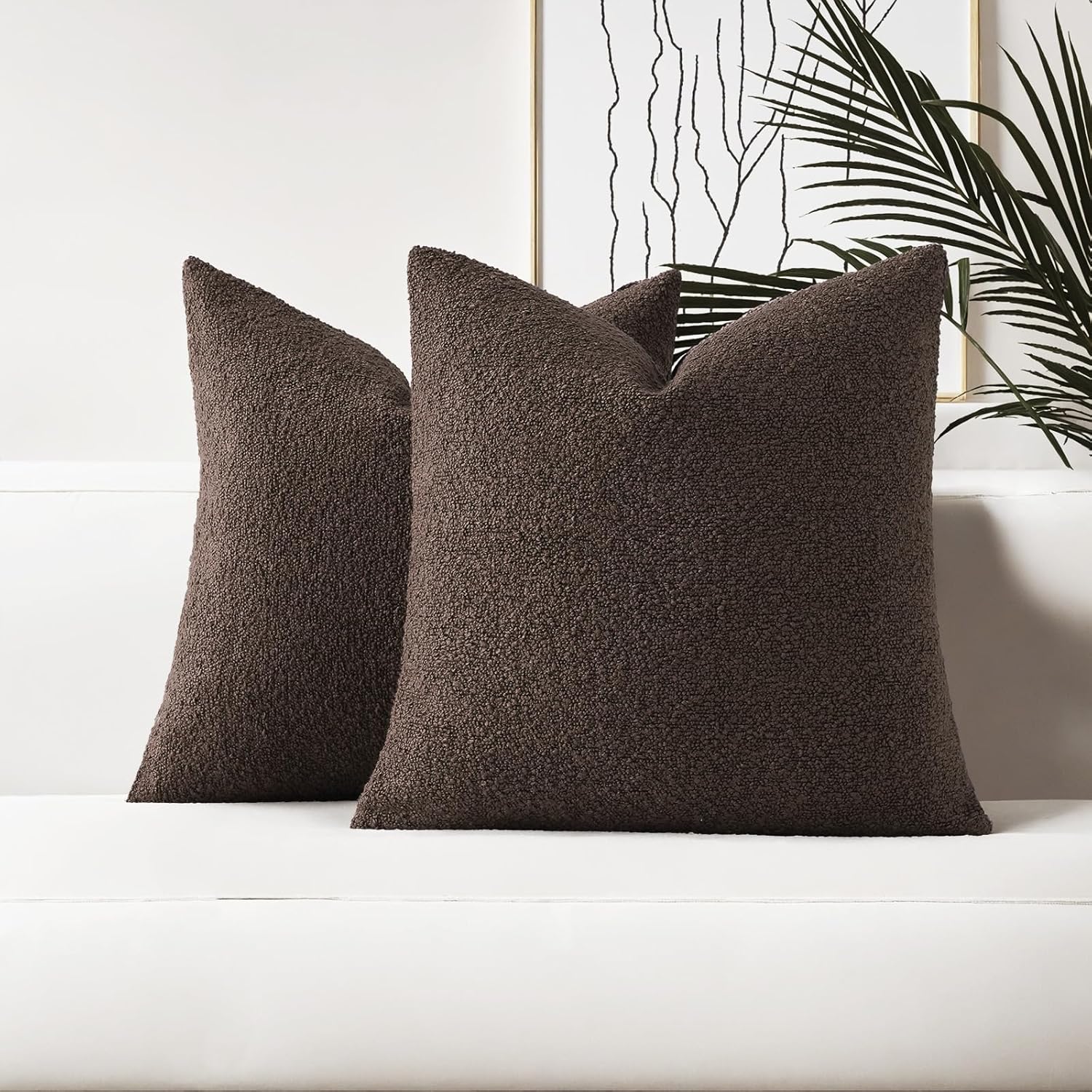 Boucle Boho Beige Pillow Cover — 18" — Dark Coffee