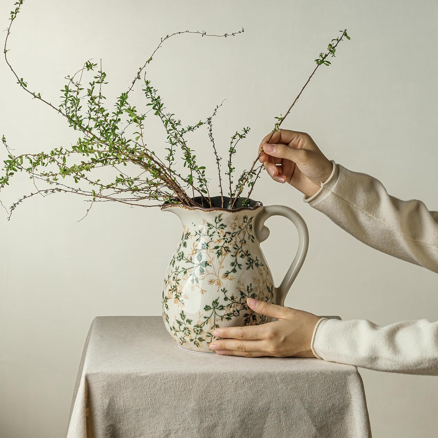 Vintage Farmhouse Beige Vase — 8" - View 3