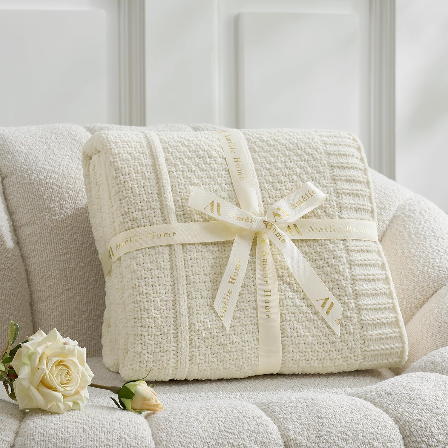 Knit Beige Throw Pillow — 50" - View 6