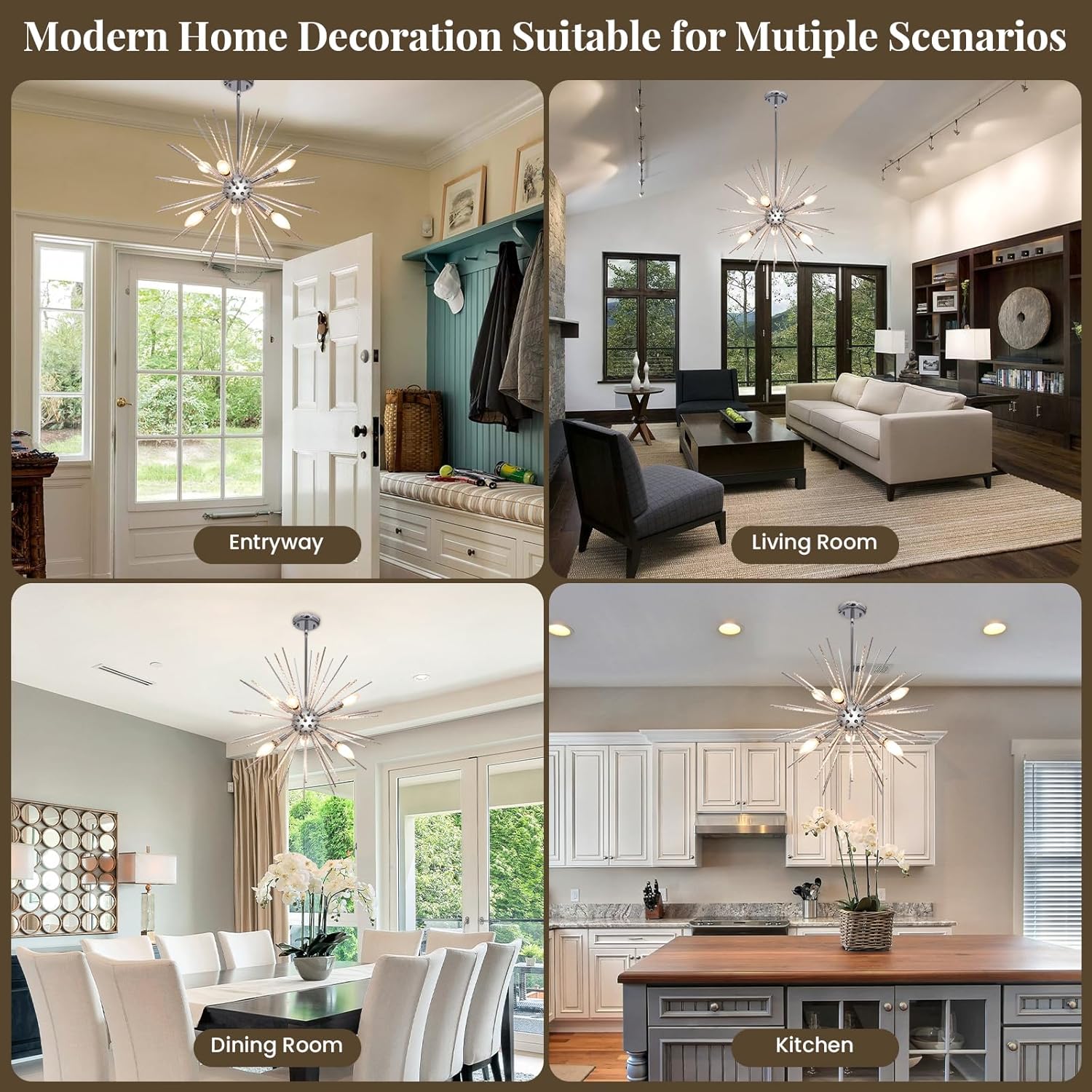 Modern Metal Chandelier — 6-Light - View 5