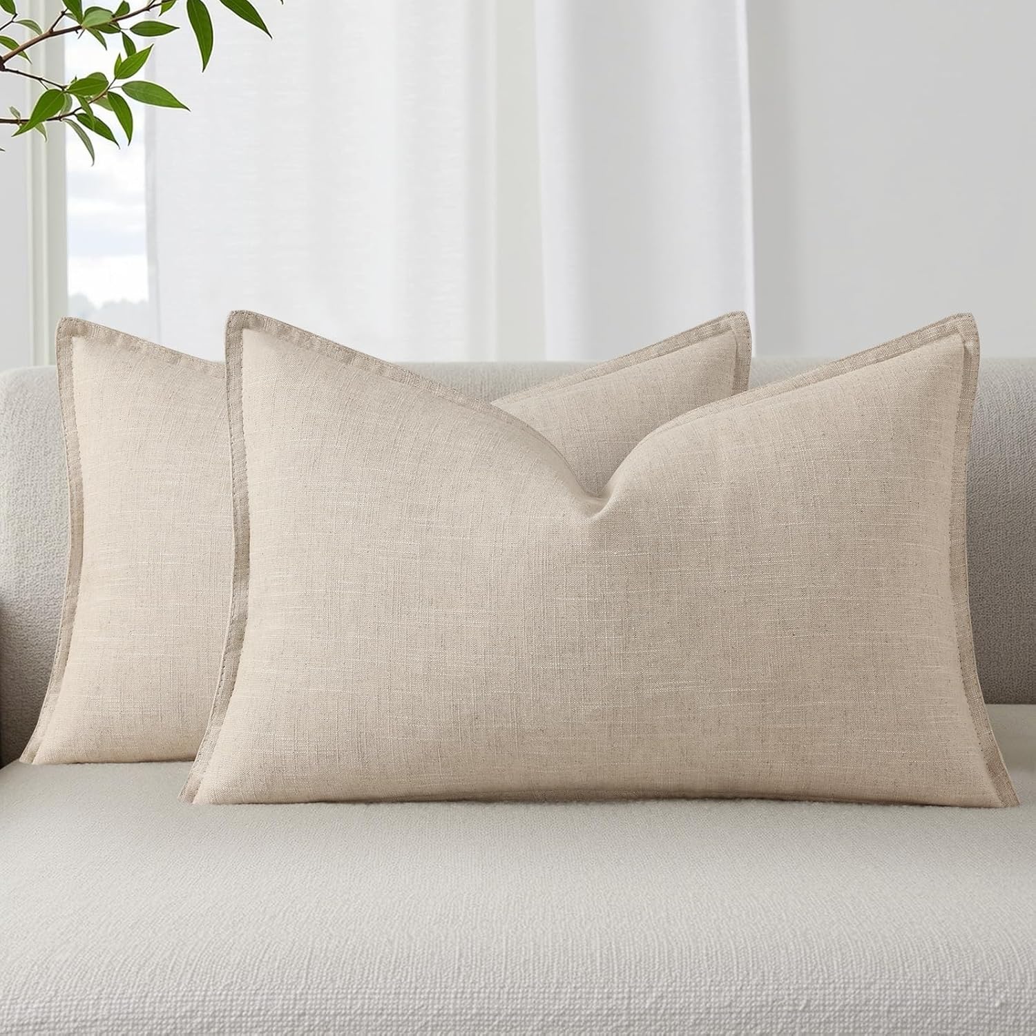Linen Boho Beige Throw Pillow Cover — 18" — Natural Beige