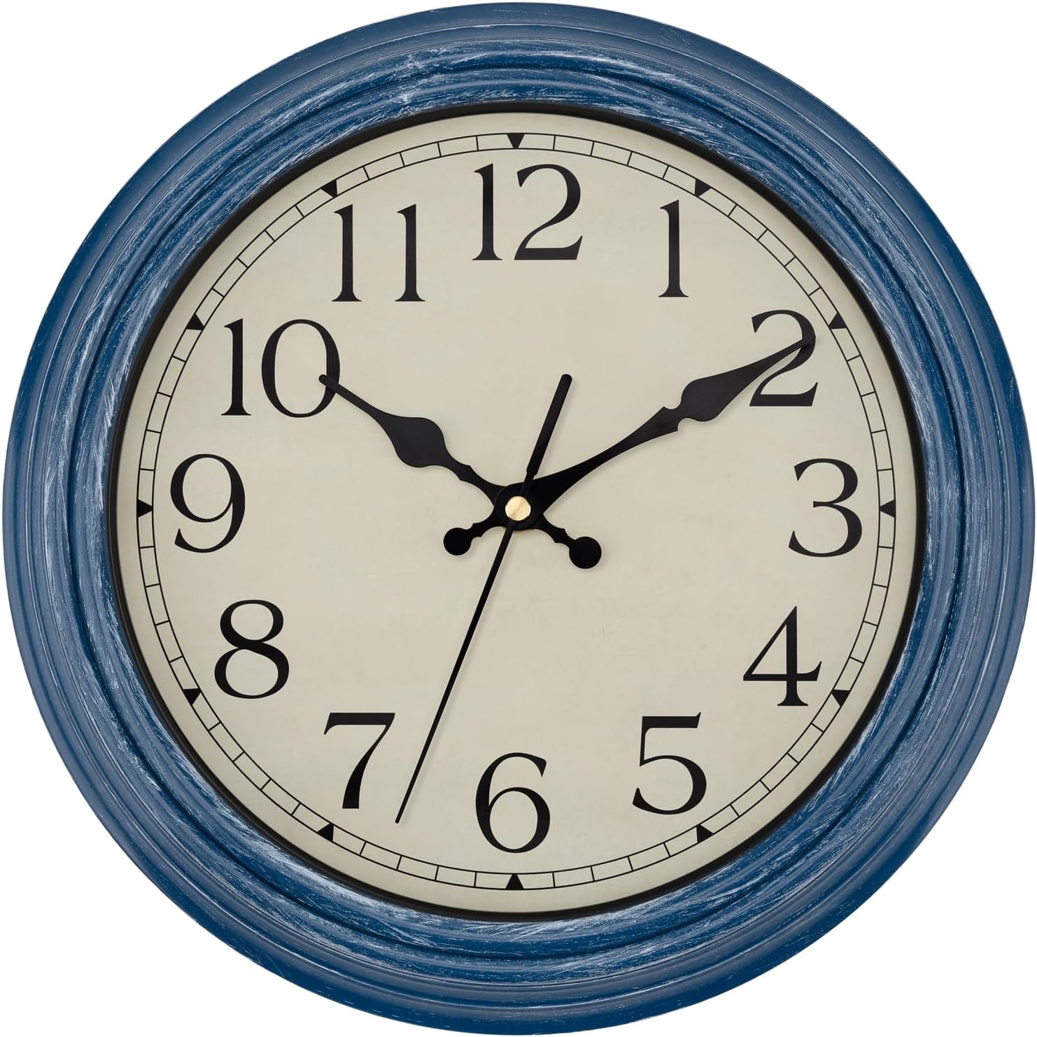 Battery Operated Mid-Century Black Wall Clock — 12" — Navy Blue Classic Vintage