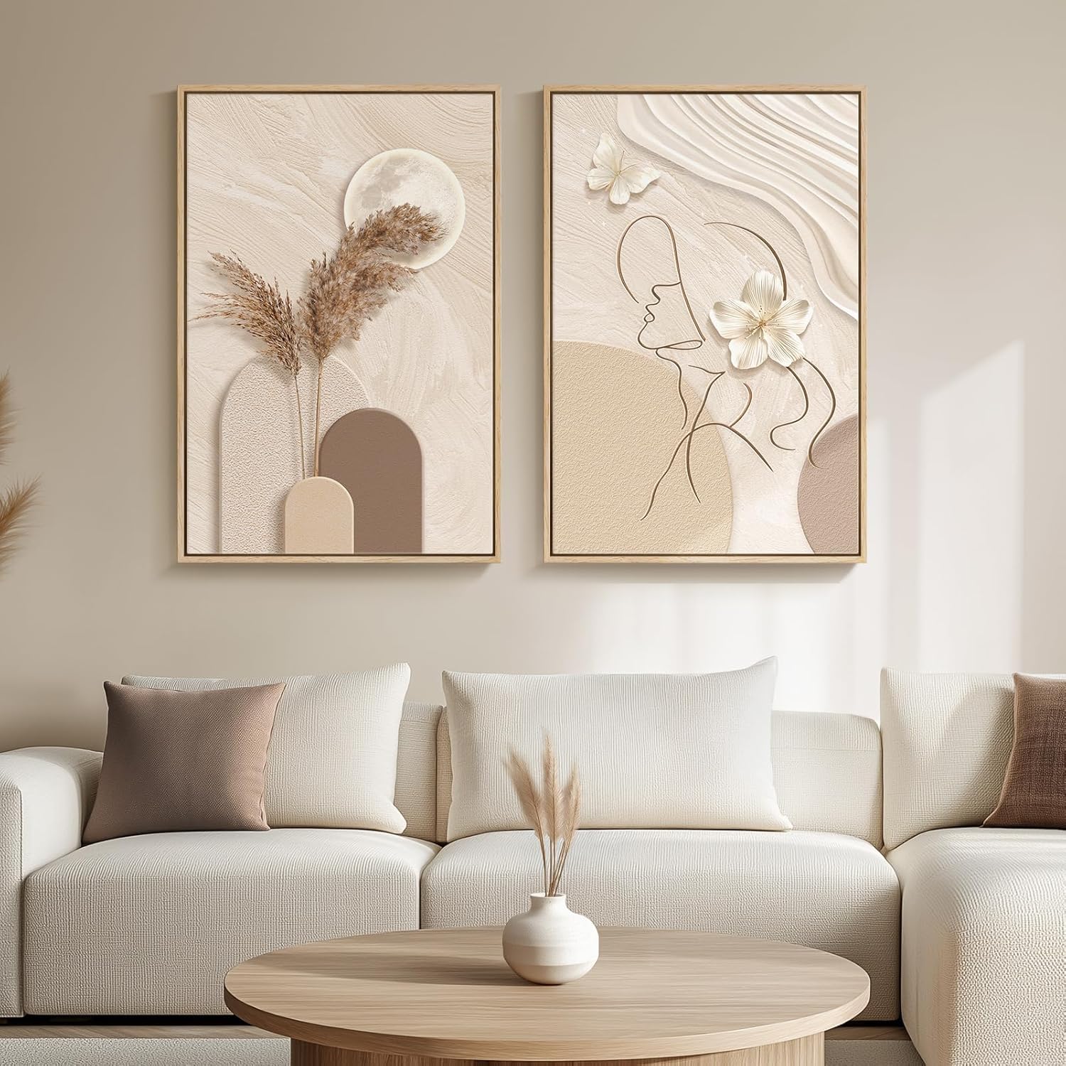 Framed Modern Beige Wall Decor — 20" — 20" W x 30" H x 2Pcs