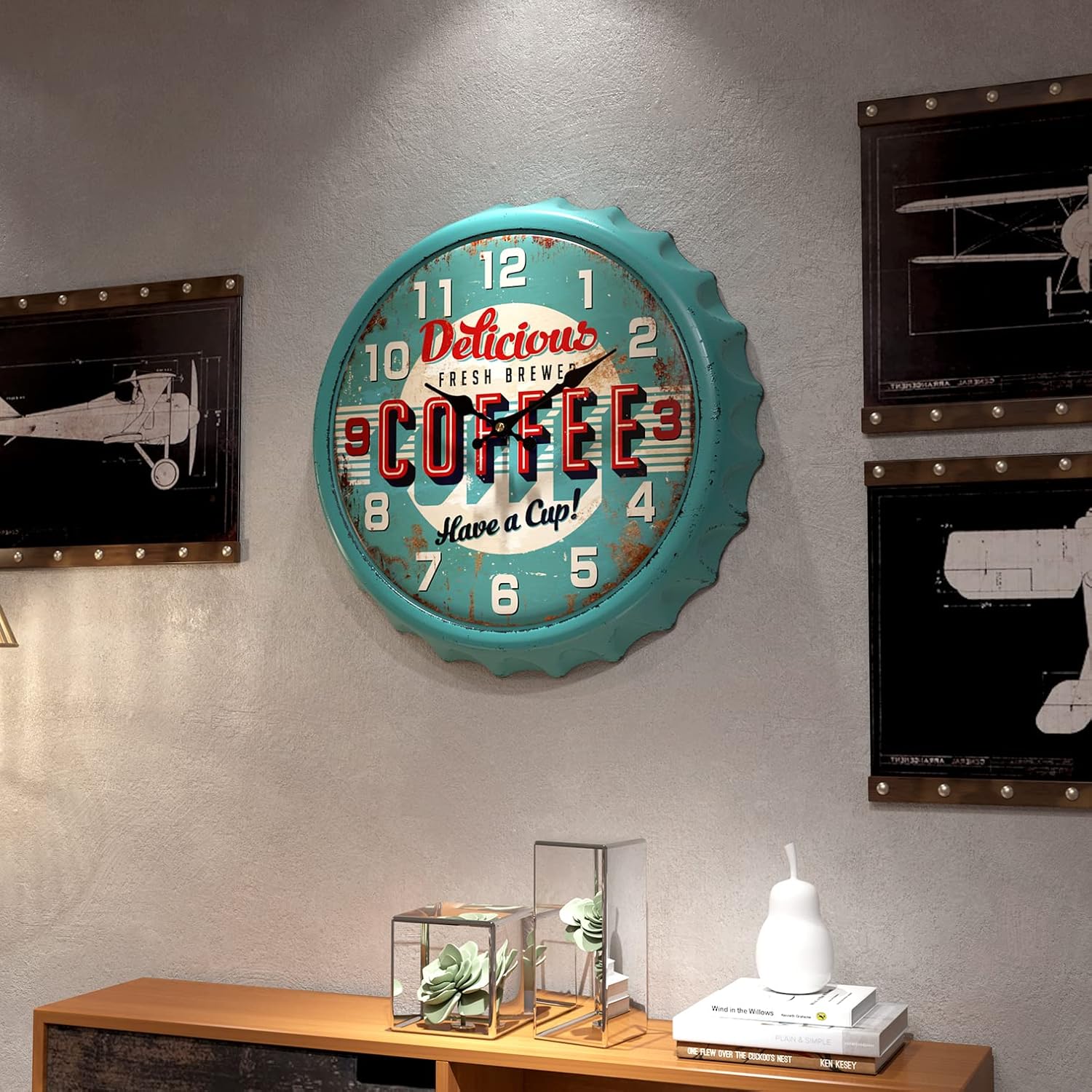 Battery Operated Farmhouse Blue Wall Clock — 13" - View 5