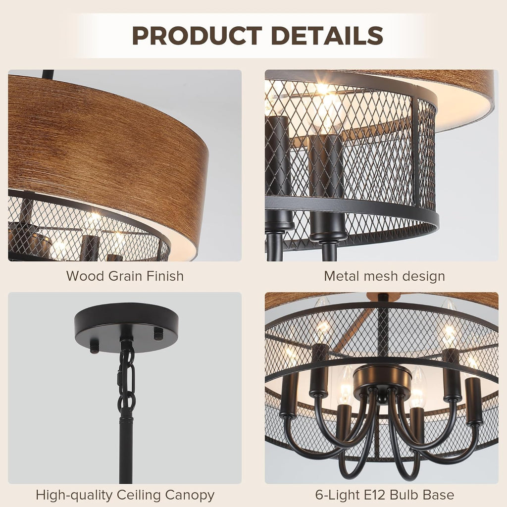 Round Farmhouse Black Chandelier — 6-Light - View 5