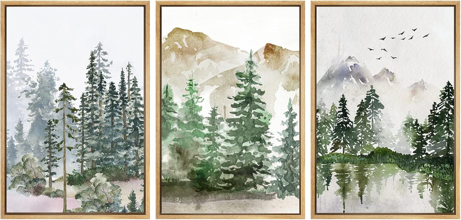 Framed Farmhouse Fabric Wall Art — 24" — 24"x36"x3 Panels Natural