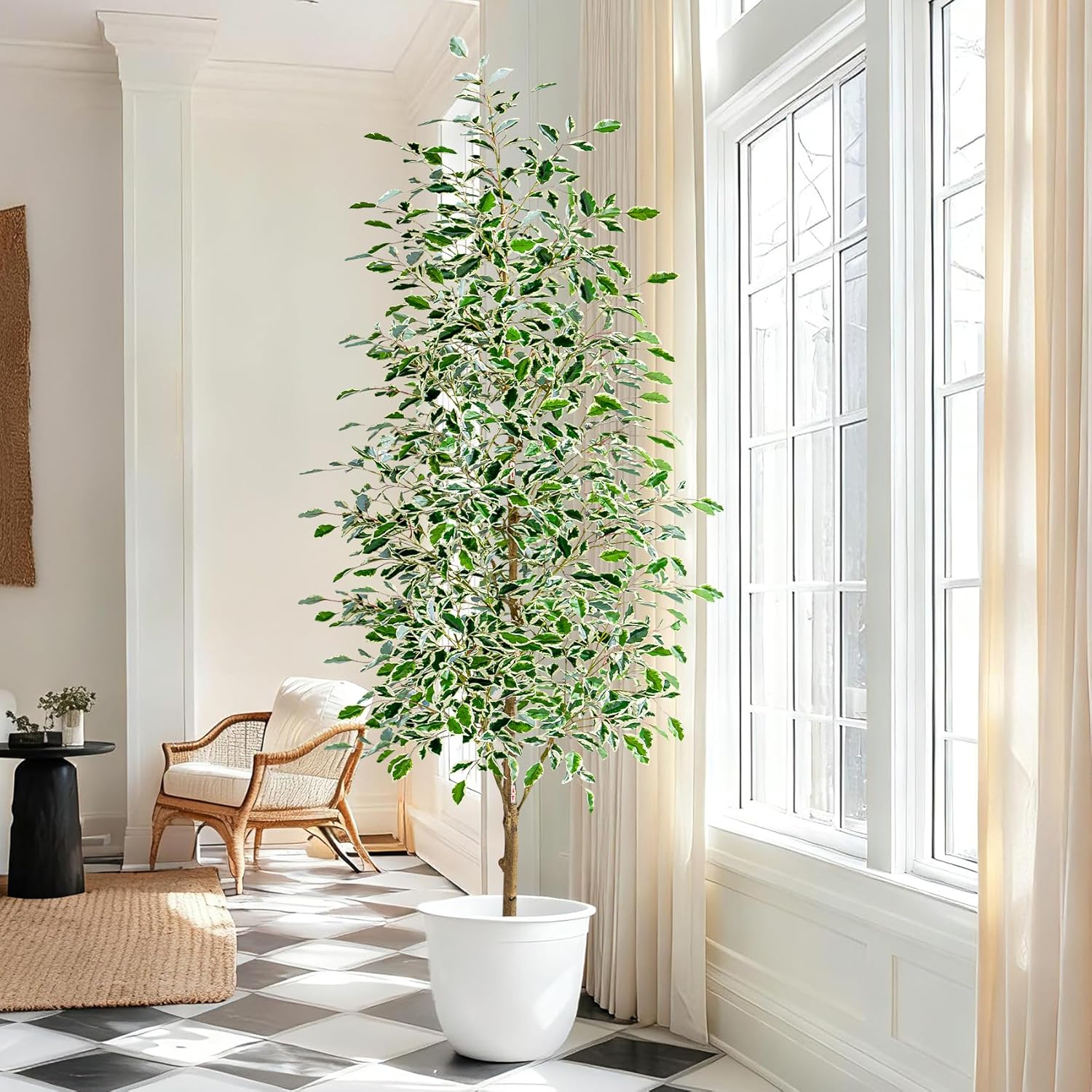 Green Artificial Plant — White Leaf With White Pot
