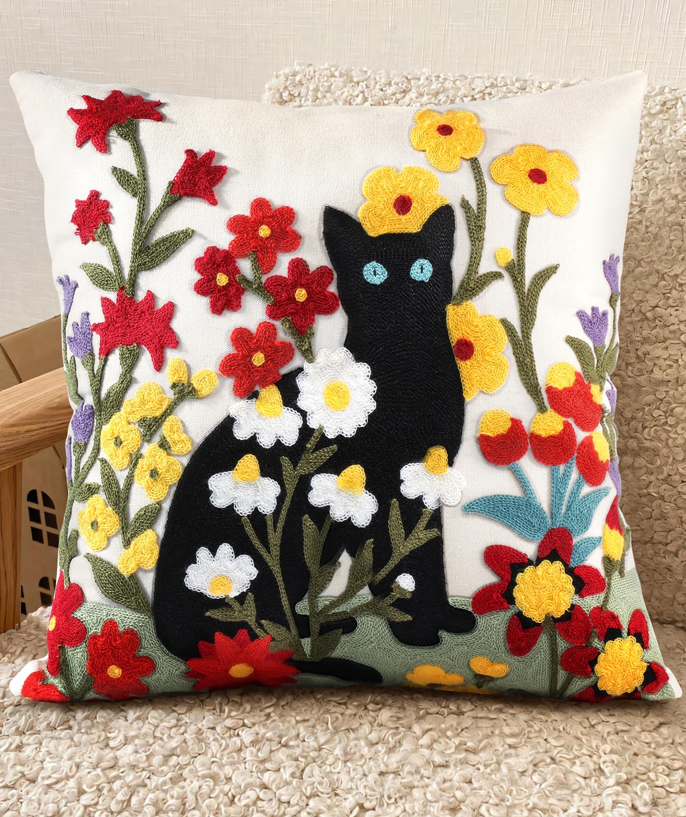 Embroidered Boho Yellow Throw Pillow Cover — 18"