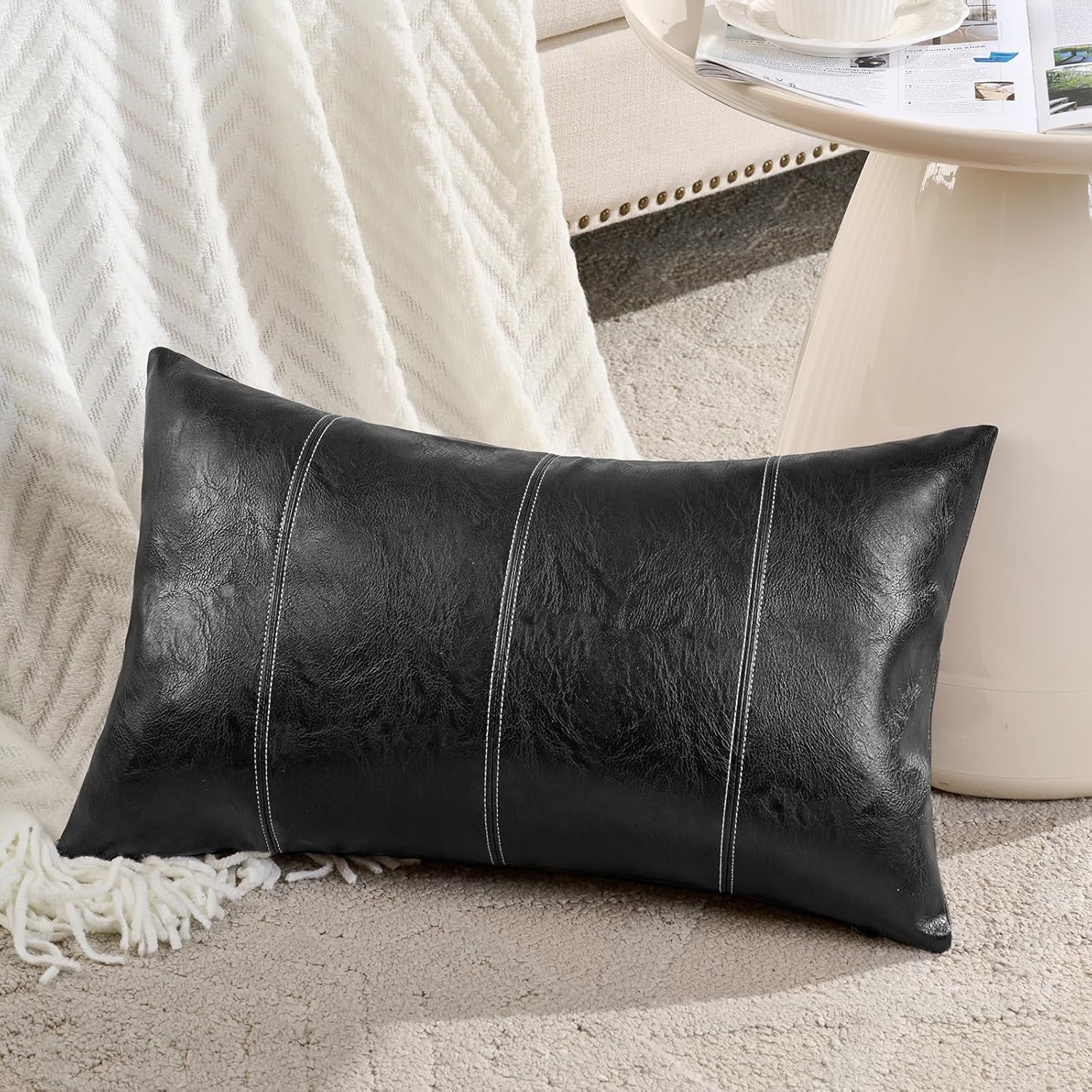 Lumbar Boho Beige Throw Pillow Cover — 36" — 24" x 12" (Pack of 1)