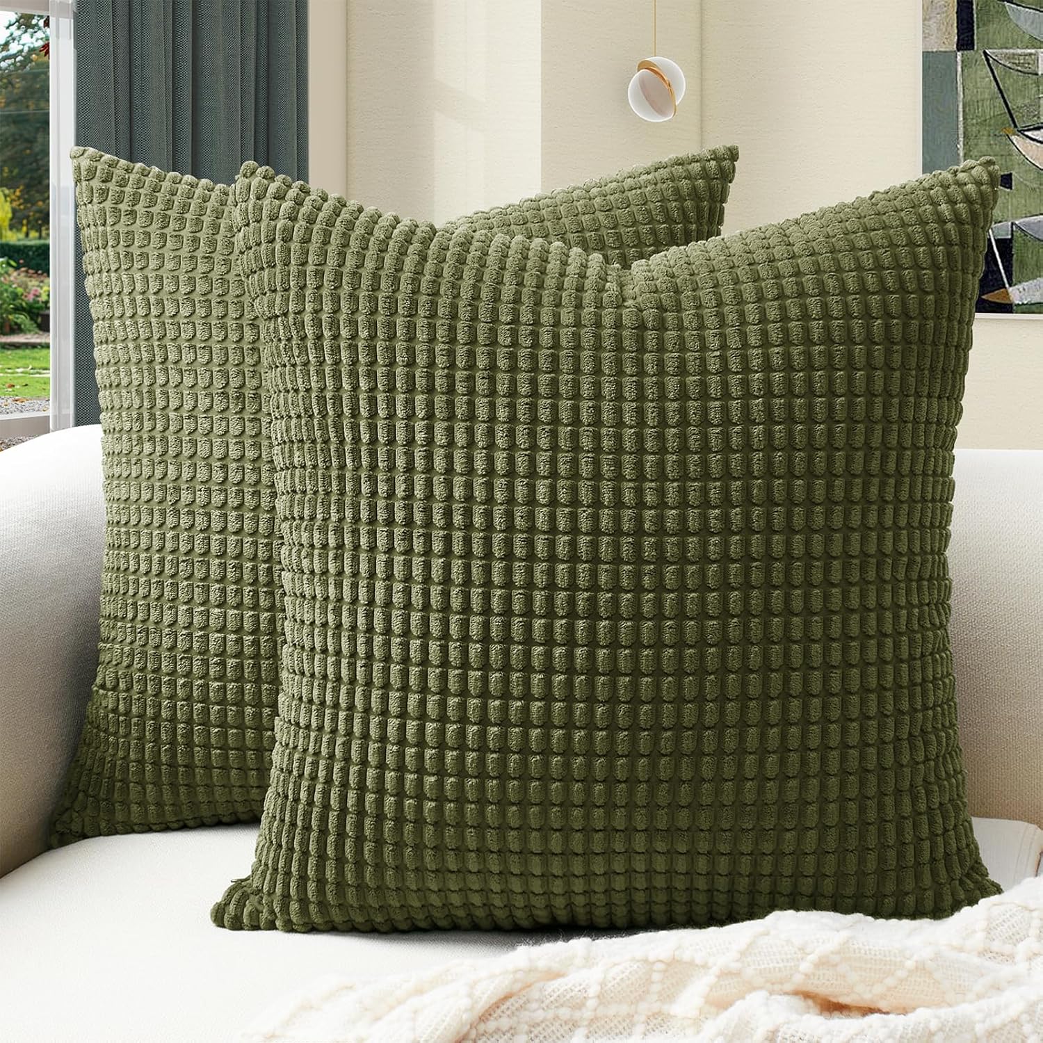 Boho Beige Throw Pillow Cover — 18" — Yml Olive Green