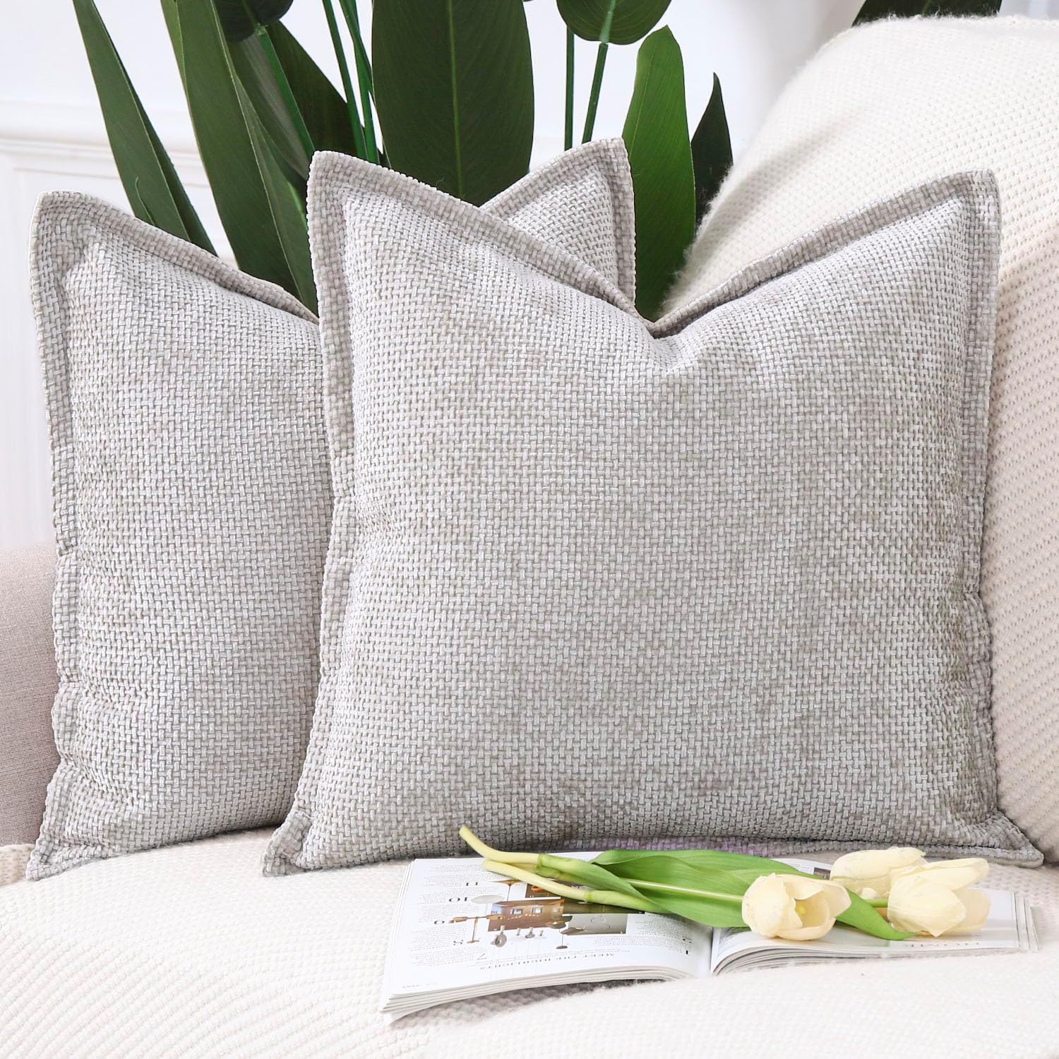 Velvet Boho Beige Throw Pillow Cover — 18" — Oatmeal