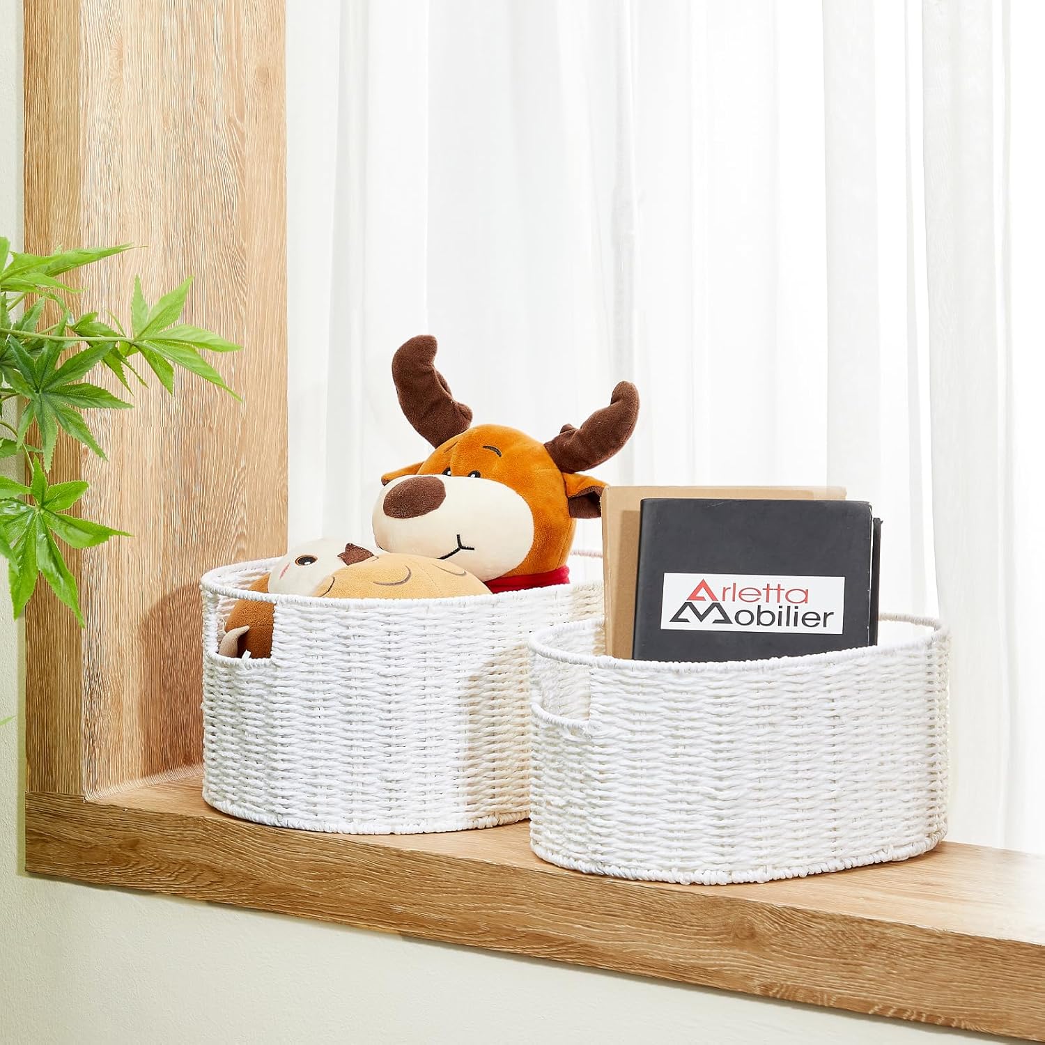 Hand-Woven Boho Beige Storage Basket — Set of 3 - View 2