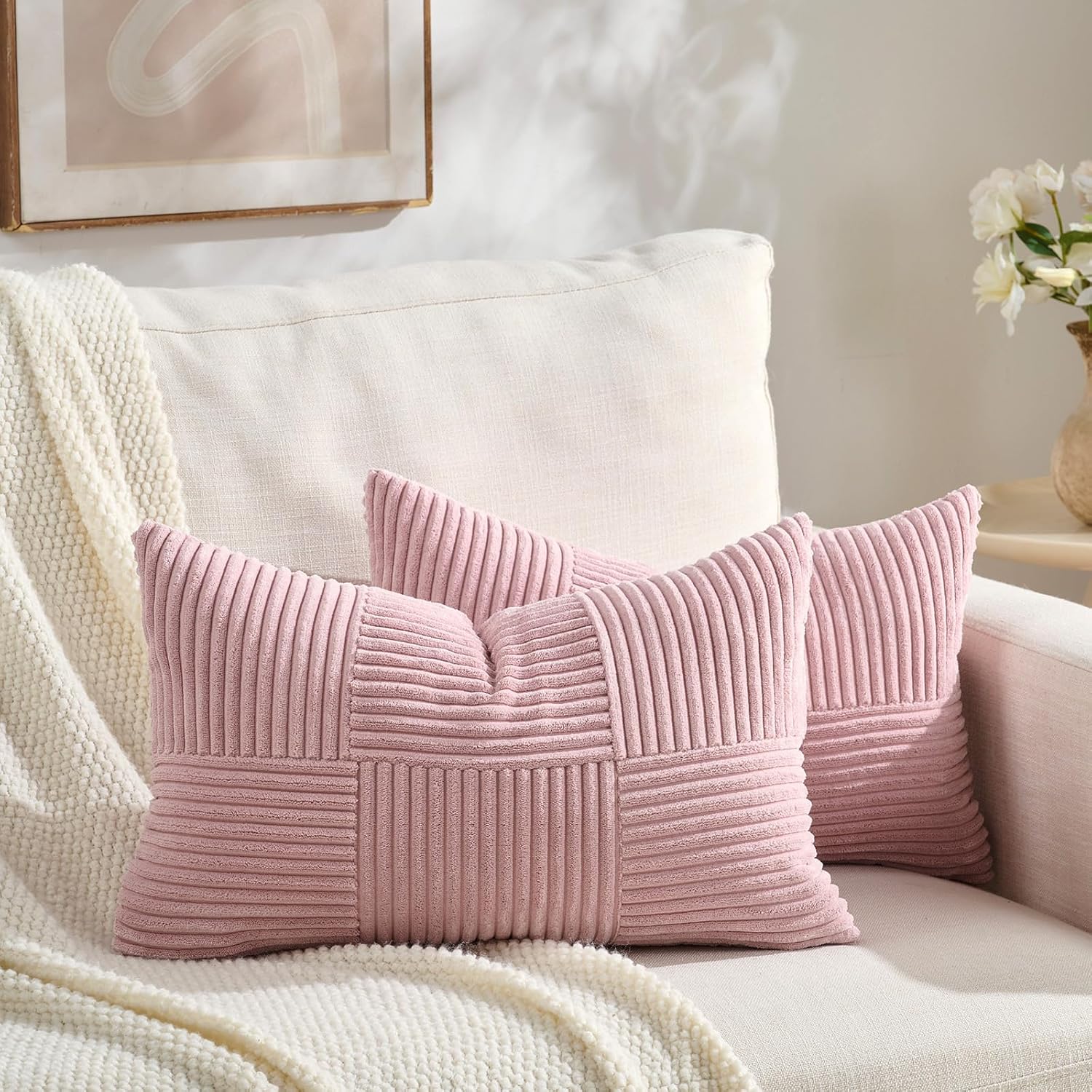 Boho Beige Throw Pillow Cover — 2-Light — 20" x 12" (Pack of 2)
