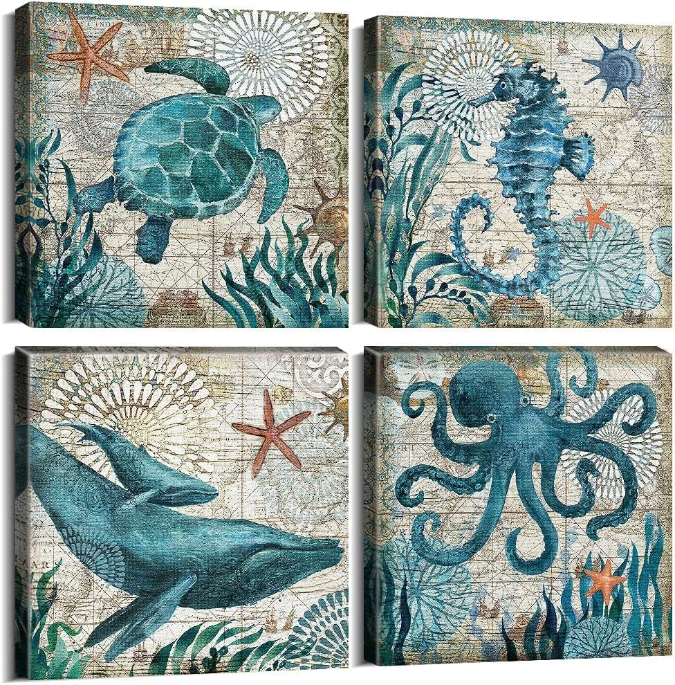 Vintage Modern Blue Wall Art — 12x12 — 8x8in