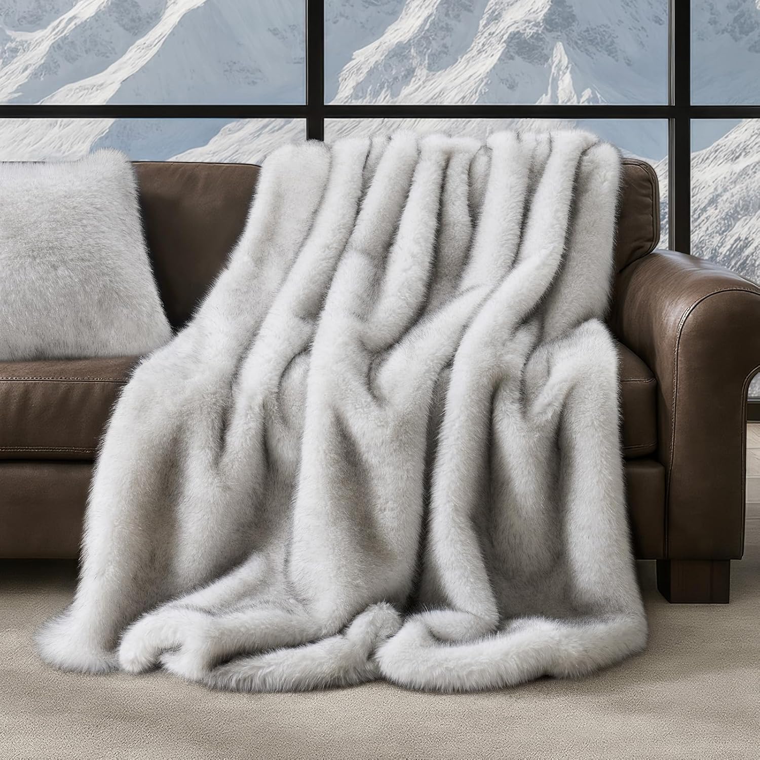 Velvet Luxe Beige Throw Pillow — 50" — Frosted White Wolf
