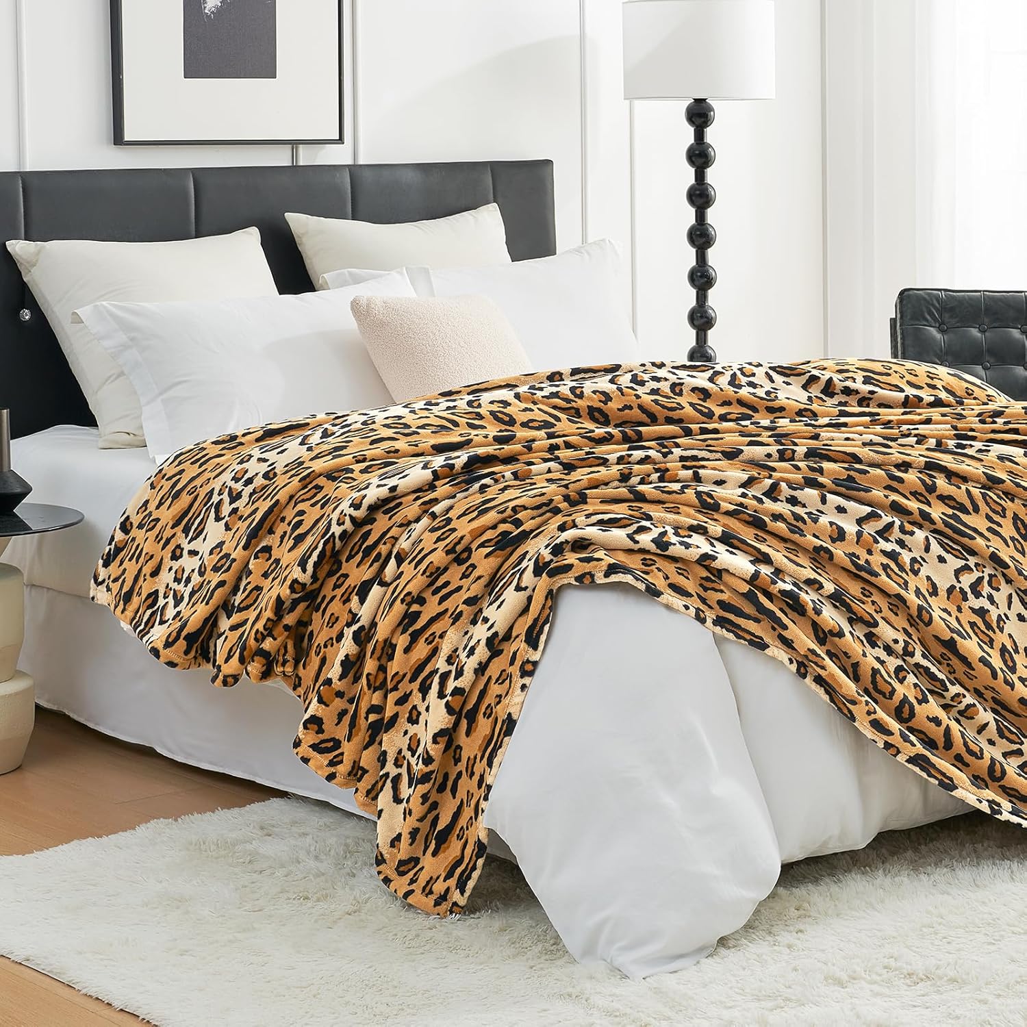 Beige Throw Pillow — 50" — Brown Leopard