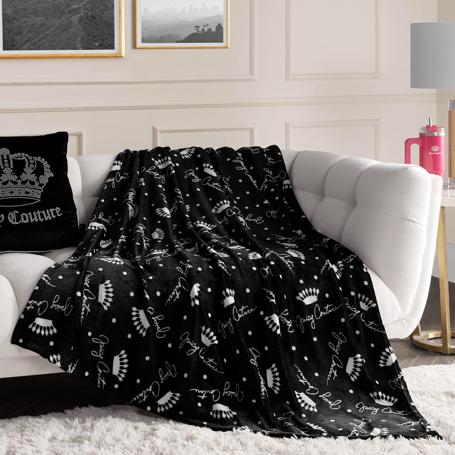Black Throw Pillow — 50" — Crown Script Black